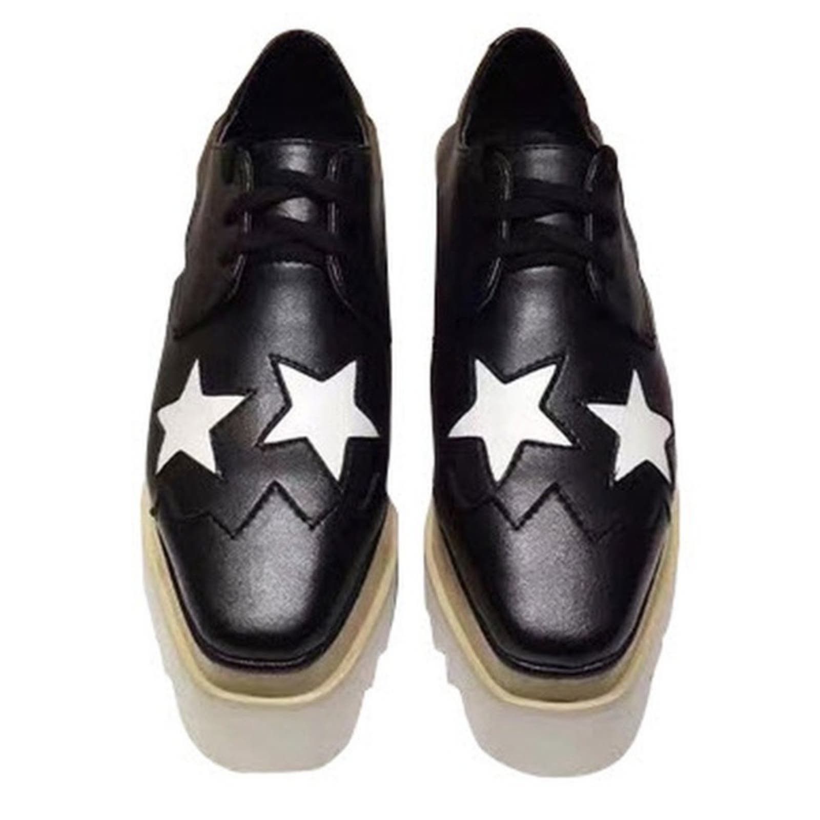 image of Stella Mccartney Elyse Stars Brogue Platform Shoes Vegan in Black, Women's (Size 8)
