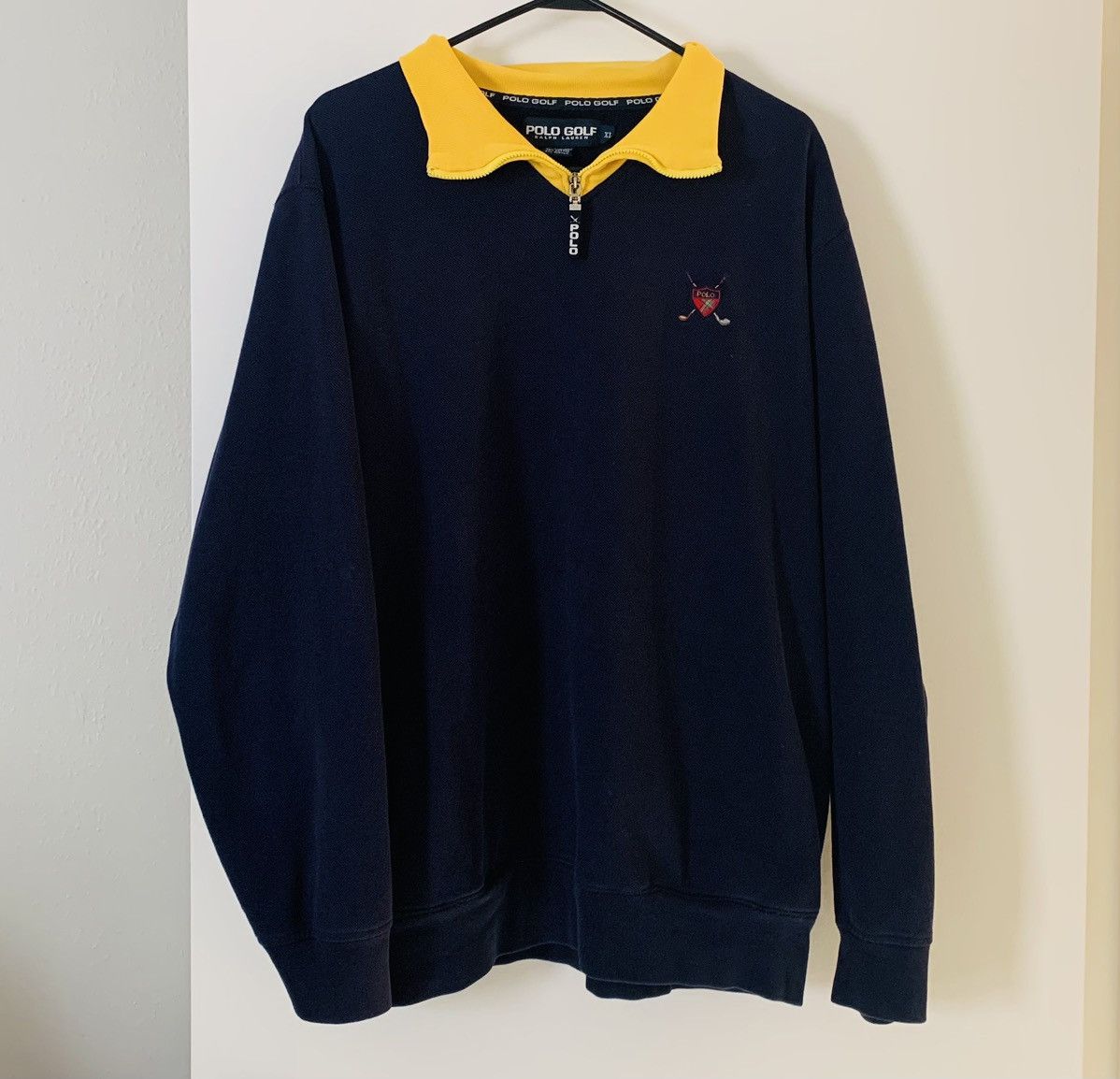 image of Polo Ralph Lauren Vintage Polo Golf Ralph Laurent Collared Cotton Sweatshir in Blue, Men's (Size XL