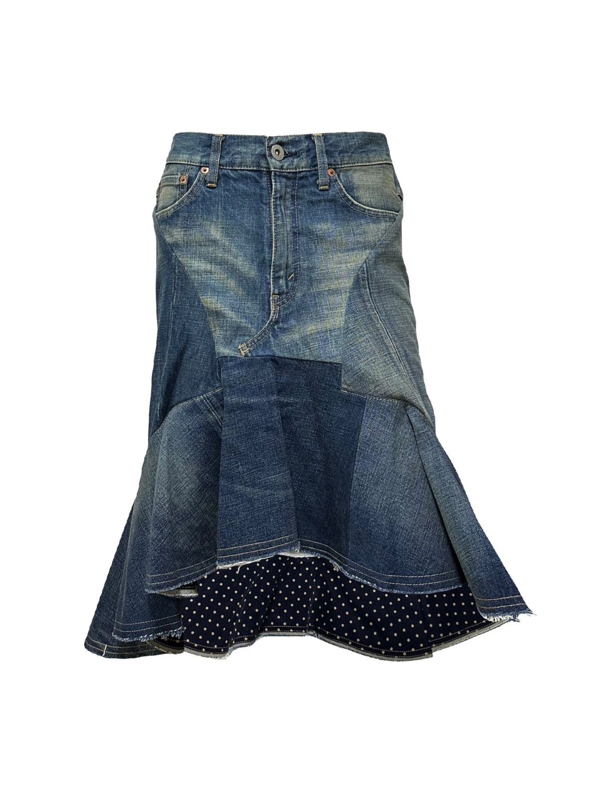 image of Junya Watanabe F/w 2013 Denim Patchwork Mermaid Midi Skirt in Blue, Women's (Size 26)