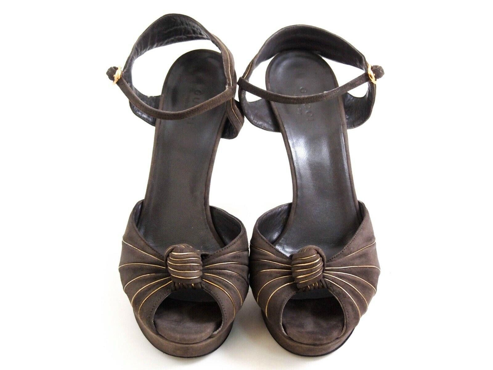 Gucci Gucci Kelly Knot Suede Platform Heels Brown Gold US 8 EU 38 Size US 8 / IT 38 - 3 Thumbnail