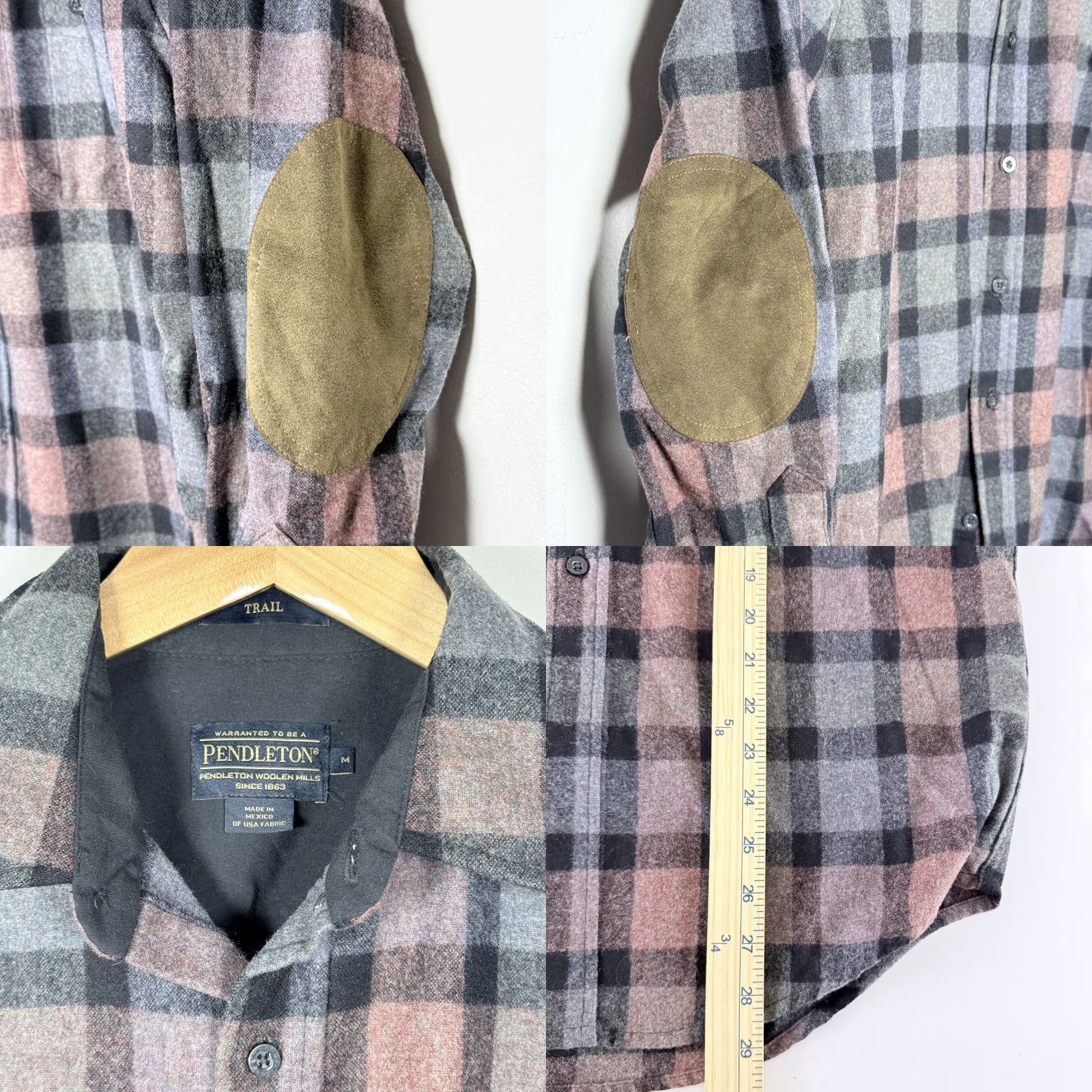 Pendleton VINTAGE Pendleton Shirt Gray Plaid Elbow Patch Men's Medium Size US M / EU 48-50 / 2 - 8 Thumbnail