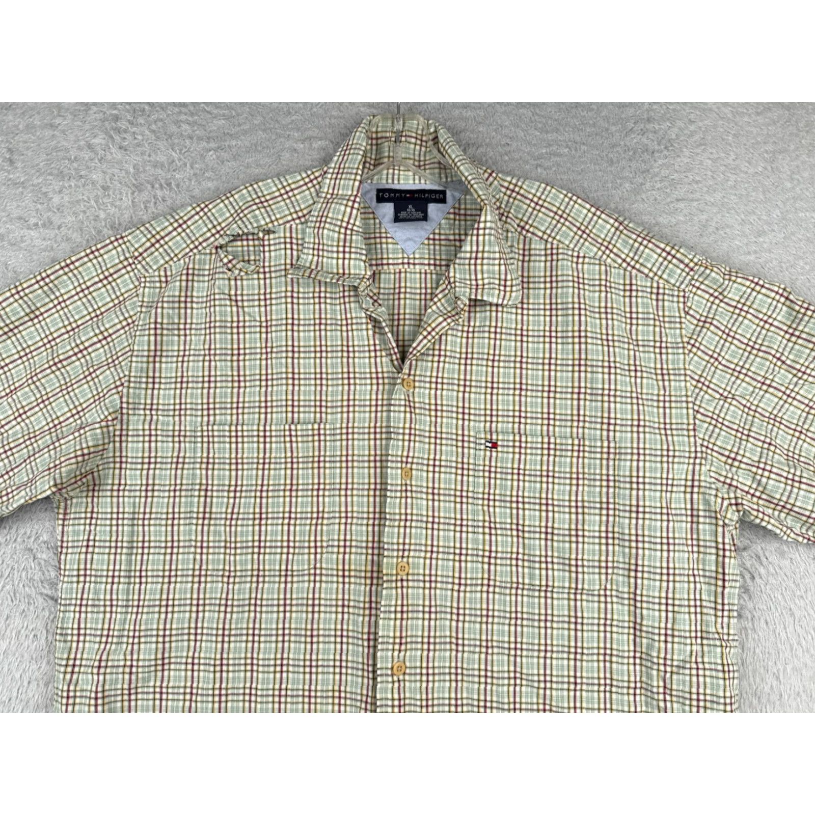 Tommy Hilfiger Tommy Hilfiger Shirt Adult XL Green Plaid Button-Up Cotton Casual Mens Hawaiian Vacation Resort Size US XL / EU 56 / 4 - 4 Thumbnail