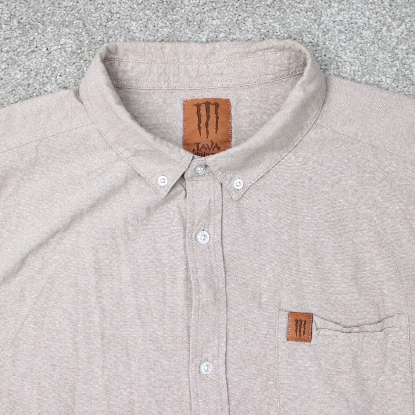 Vintage Monster Energy Java Shirt Mens XL Brown 100% Cotton Short Sleeve Button Down Shirt Size US XL / EU 56 / 4 - 4 Thumbnail