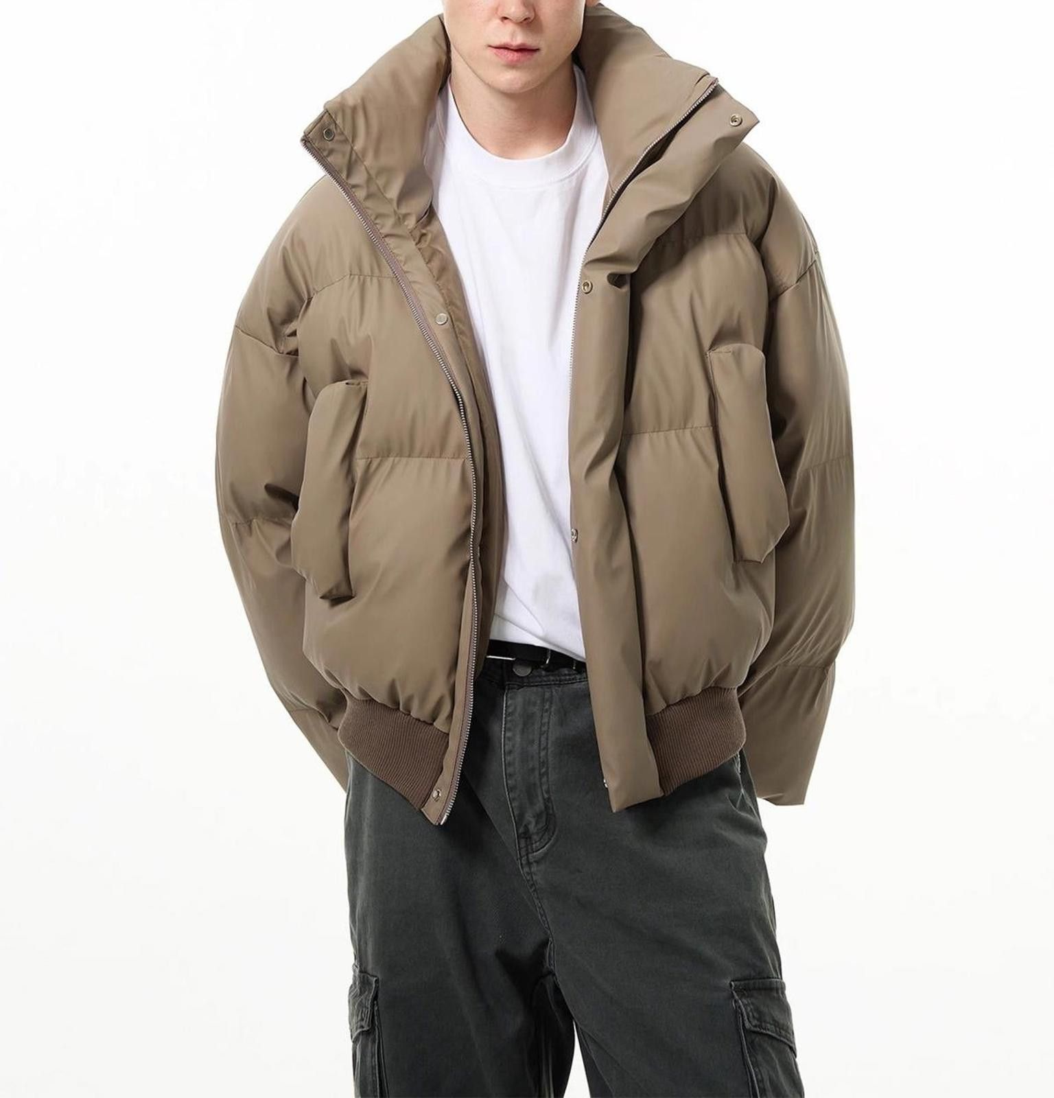Vintage Beige Puffer Jacket, Men's Winter Outerwear Size US M / EU 48-50 / 2 - 2 Thumbnail