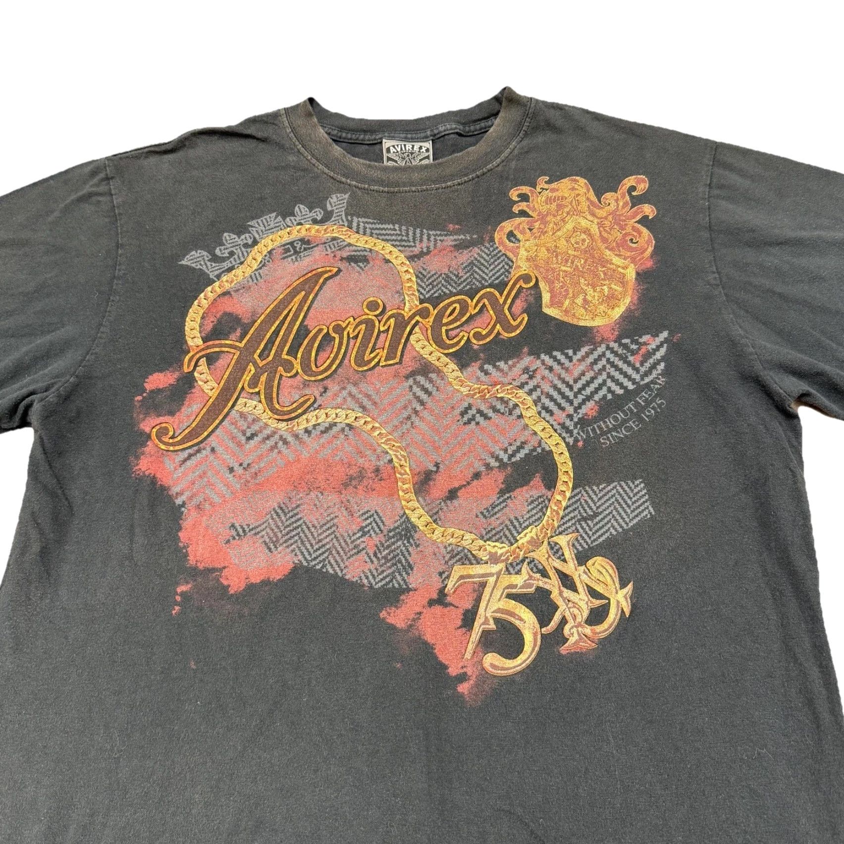 Avirex Avirex Shirt Mens XL Black Gold Chain Crest 75 Graphic Streetwear T-Shirt Size US XL / EU 56 / 4 - 3 Thumbnail