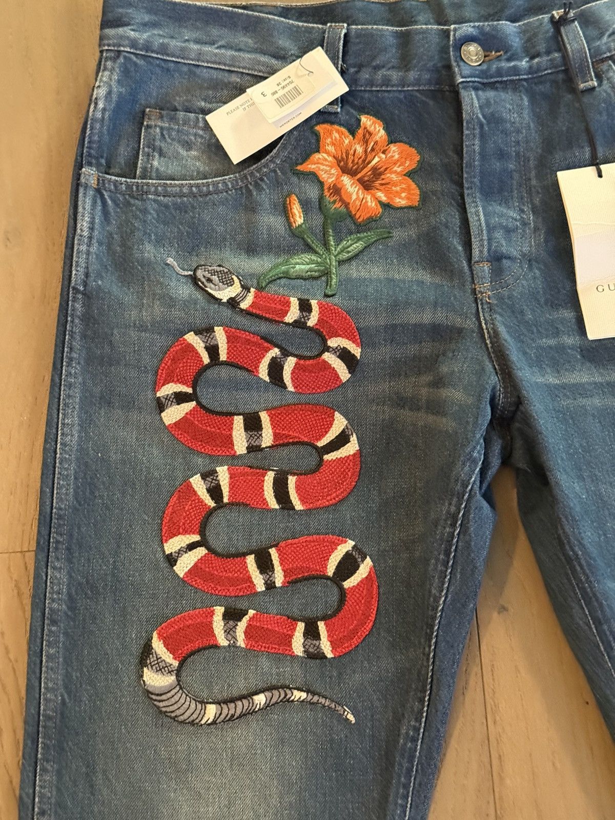 Gucci Gucci Snake Embroidered Denim Jeans – 2016 Collection Size US 38 / EU 54 - 3 Thumbnail