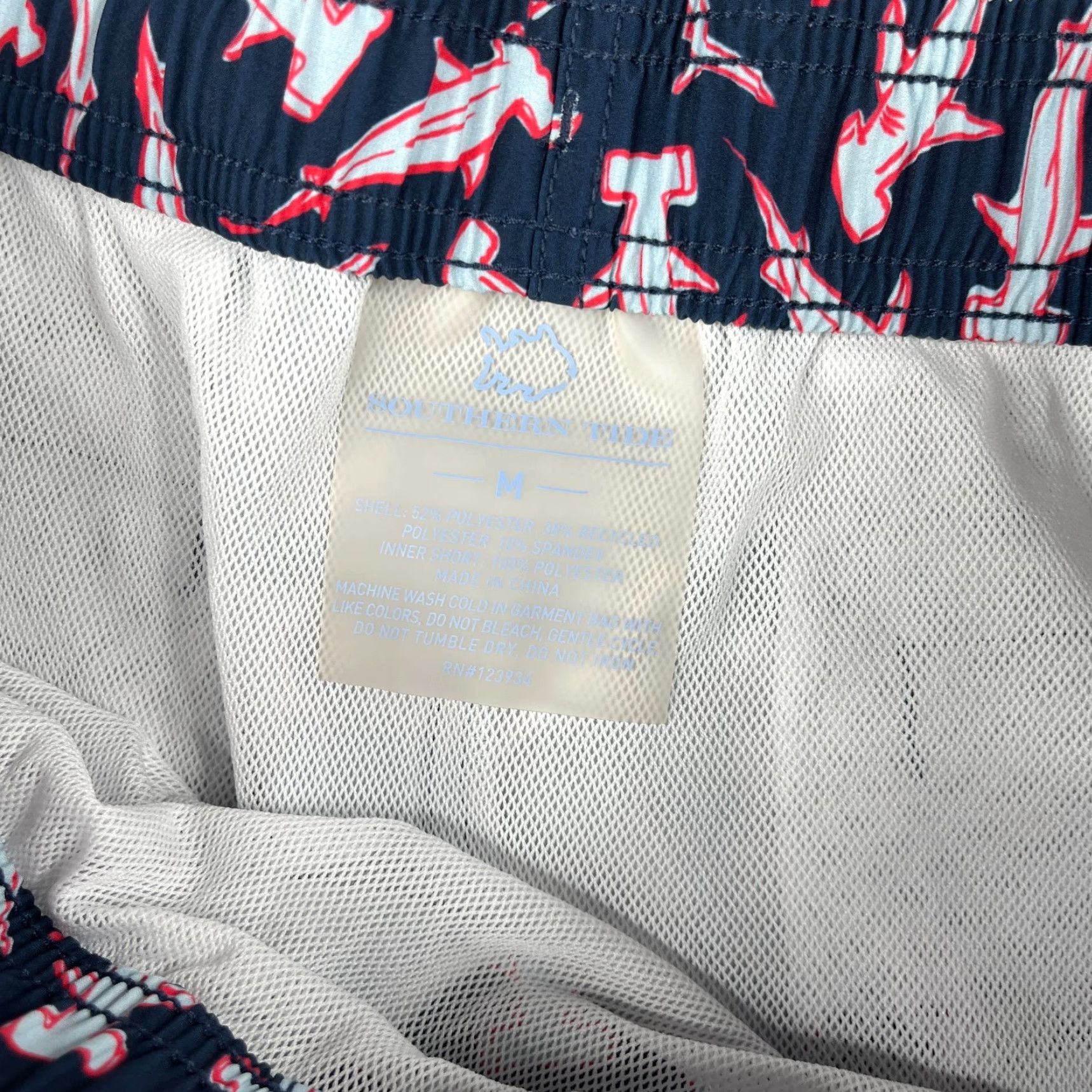 Southern Tide Southern Tide Bottom Mens M Navy Sharks Print Swim Trunks Drawstring Beach 90s? Size 40R - 6 Thumbnail