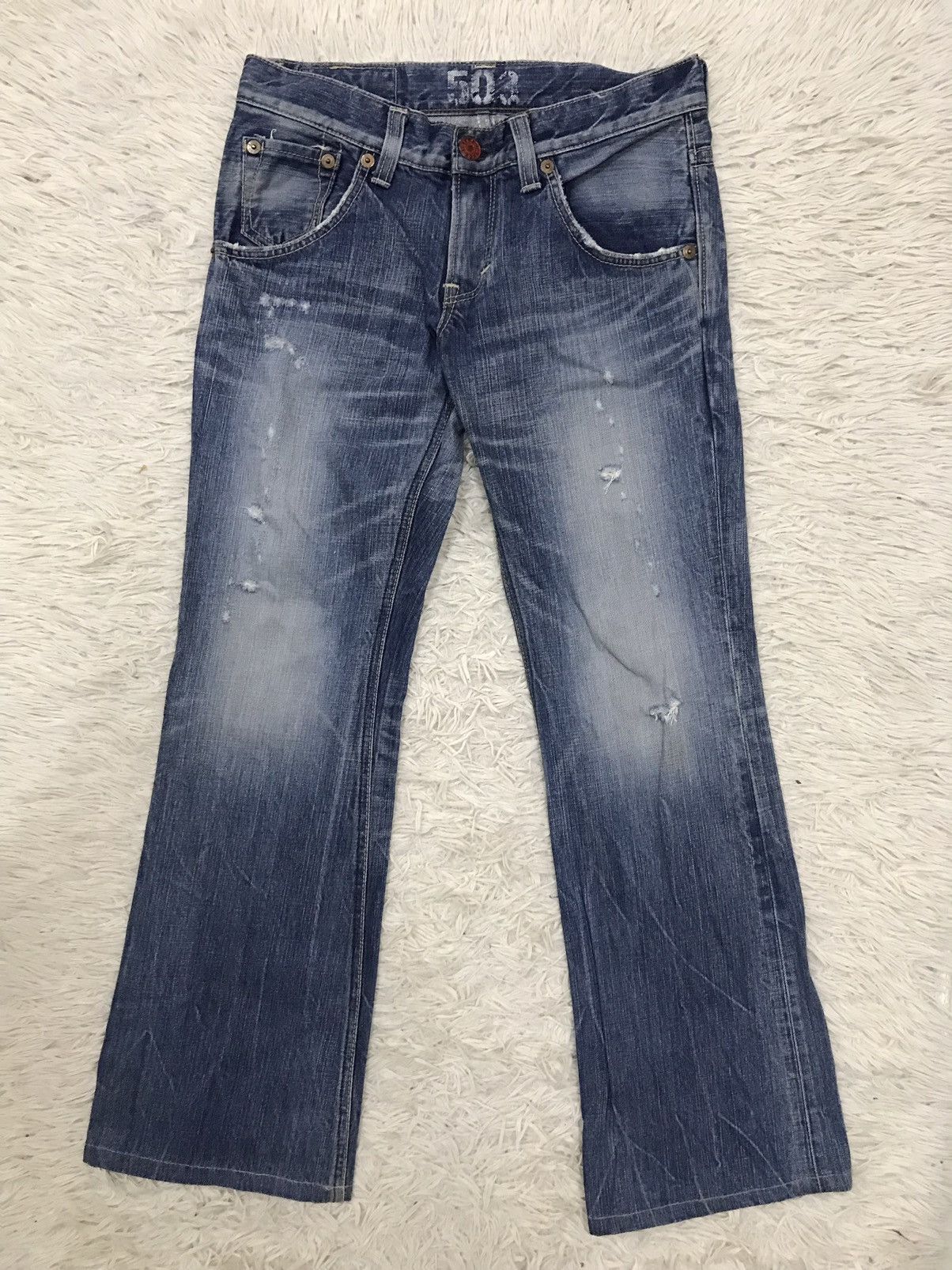Edwin Vintage Edwin Lot 503 Bluetrip Distressed Design Flare Jeans Size US 30 / EU 46 - 1 Thumbnail