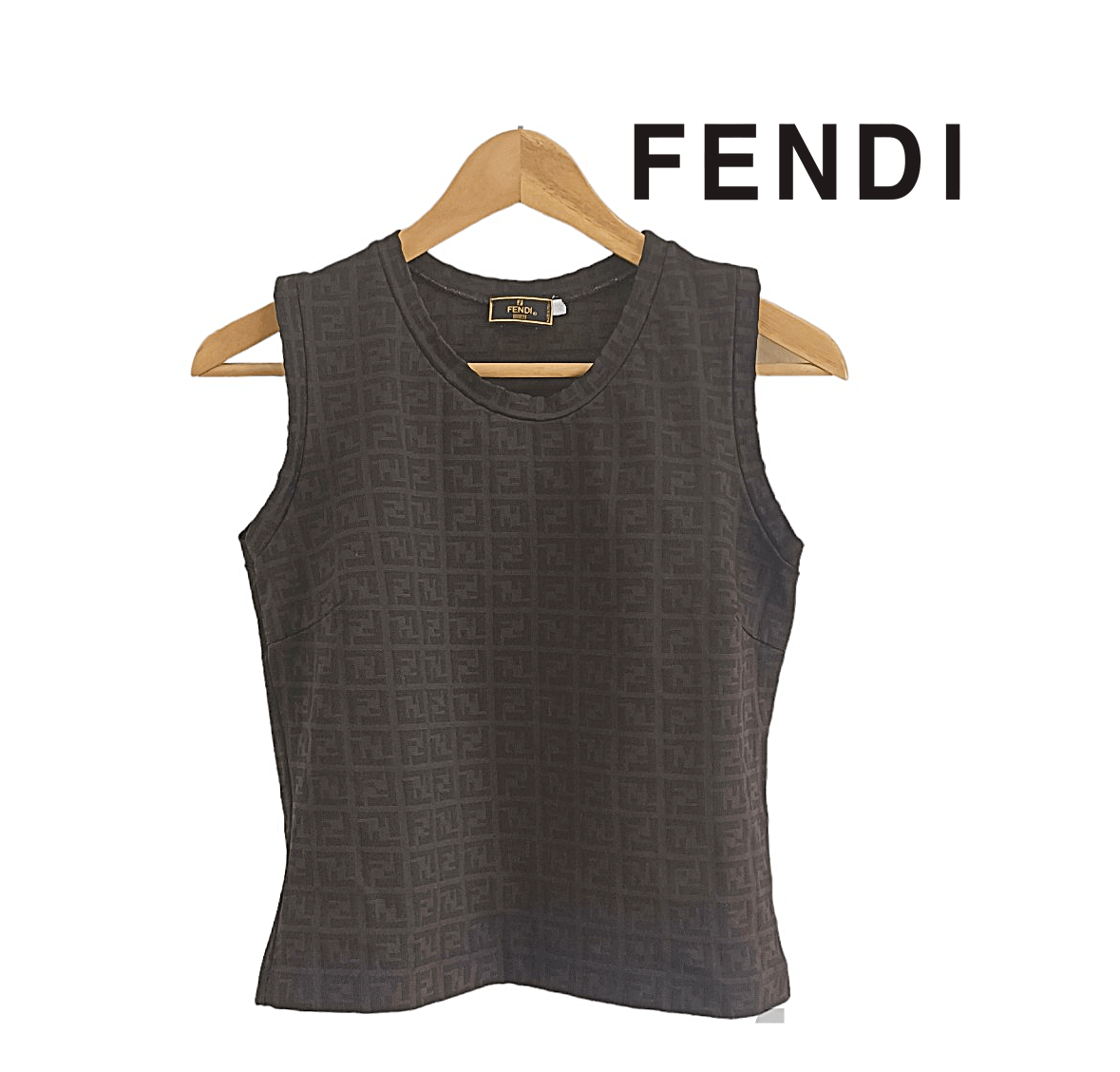 Image of Fendi Monogram Cropped Tank Top in Brown, Women's (Size Small)