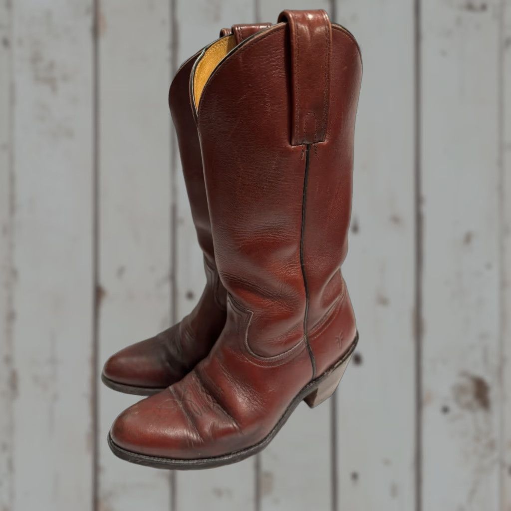 Frye VINTAGE Frye Boots Western Cowboy Leather Made in USA 9D Brown Oxblood Mens Size US 9 / EU 42 - 1 Thumbnail
