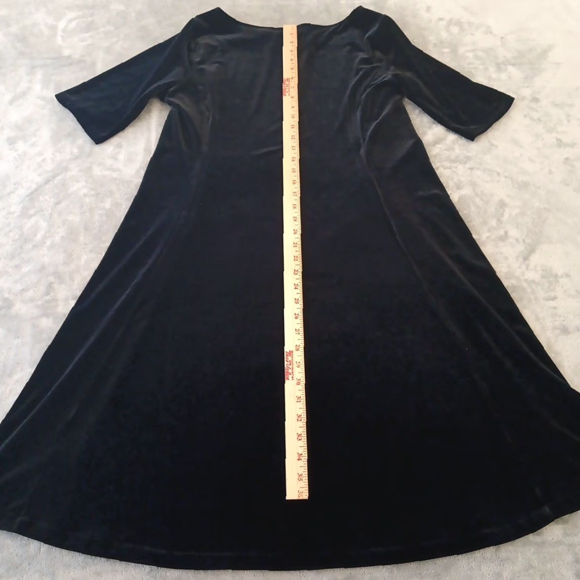Lands' End Lands' End Black Velvet A-Line Dress Midi Short Sleeve Round Neck Pullover Regular L Women Size L / US 10 / IT 46 - 6 Thumbnail
