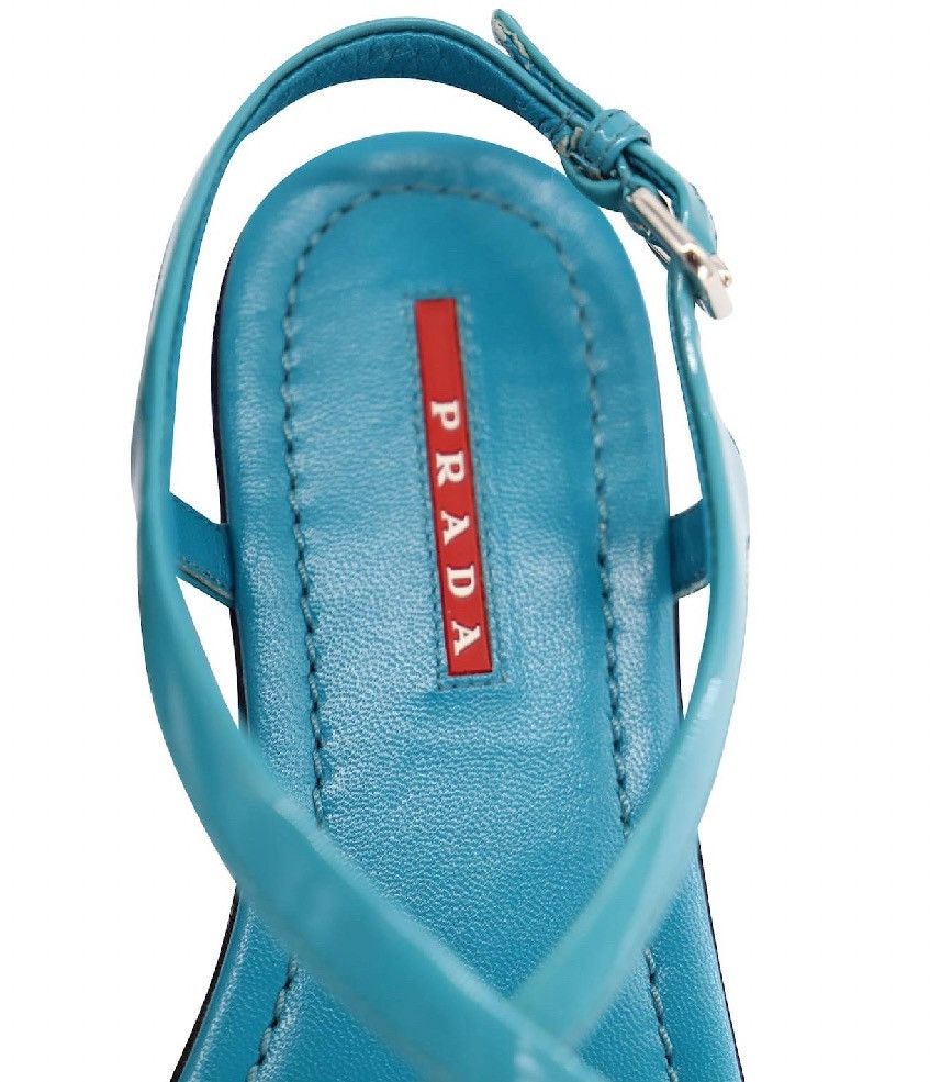 Prada Prada Turquoise Patent Leather Sandals Size US 11.5 / IT 41.5 - 3 Thumbnail