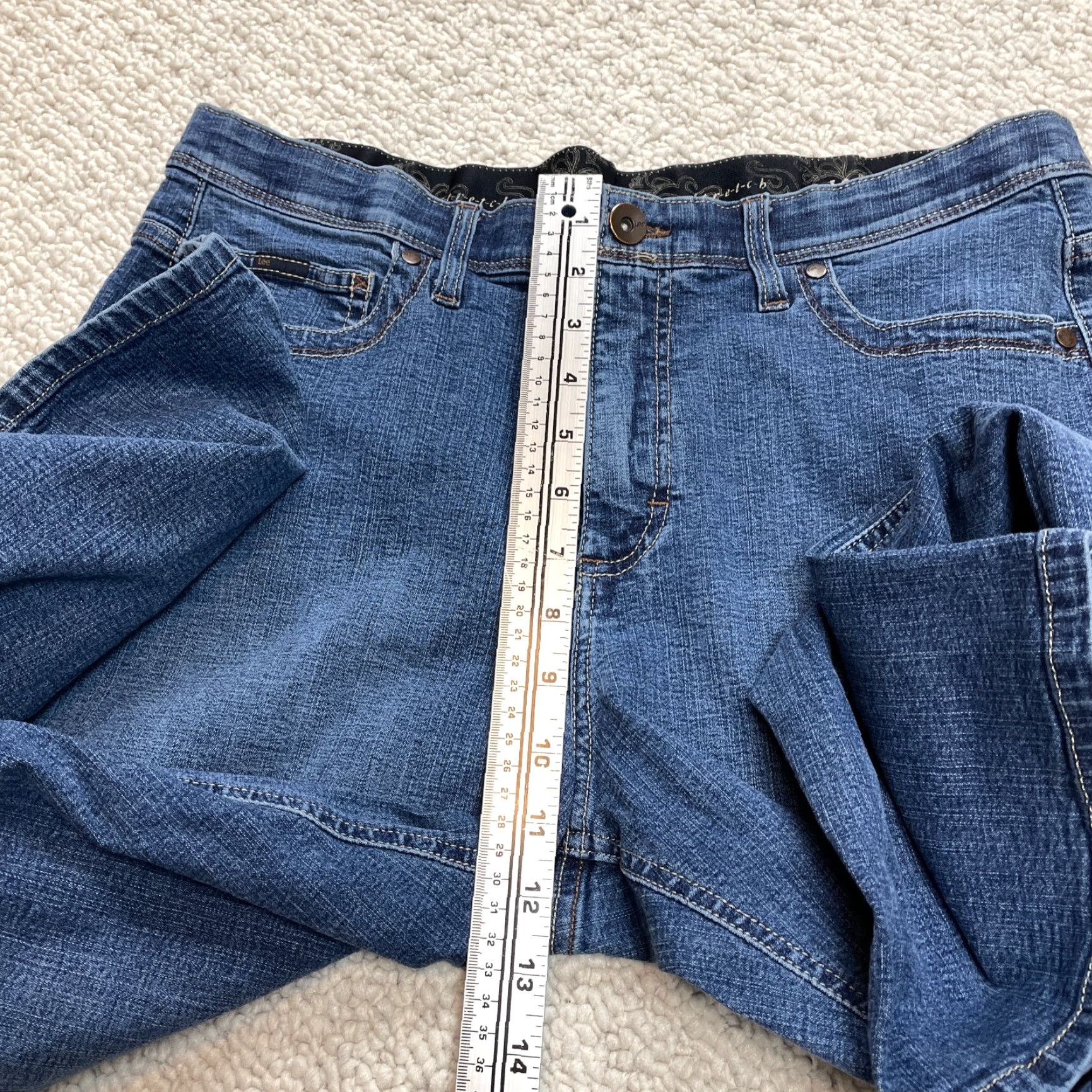 Lee Lee Jeans Women 16 Petite Blue Denim Straight Stretch Zip 27.5 Inseam 5-Pocket Solid Size 38" / US 16 / IT 52 - 6 Thumbnail