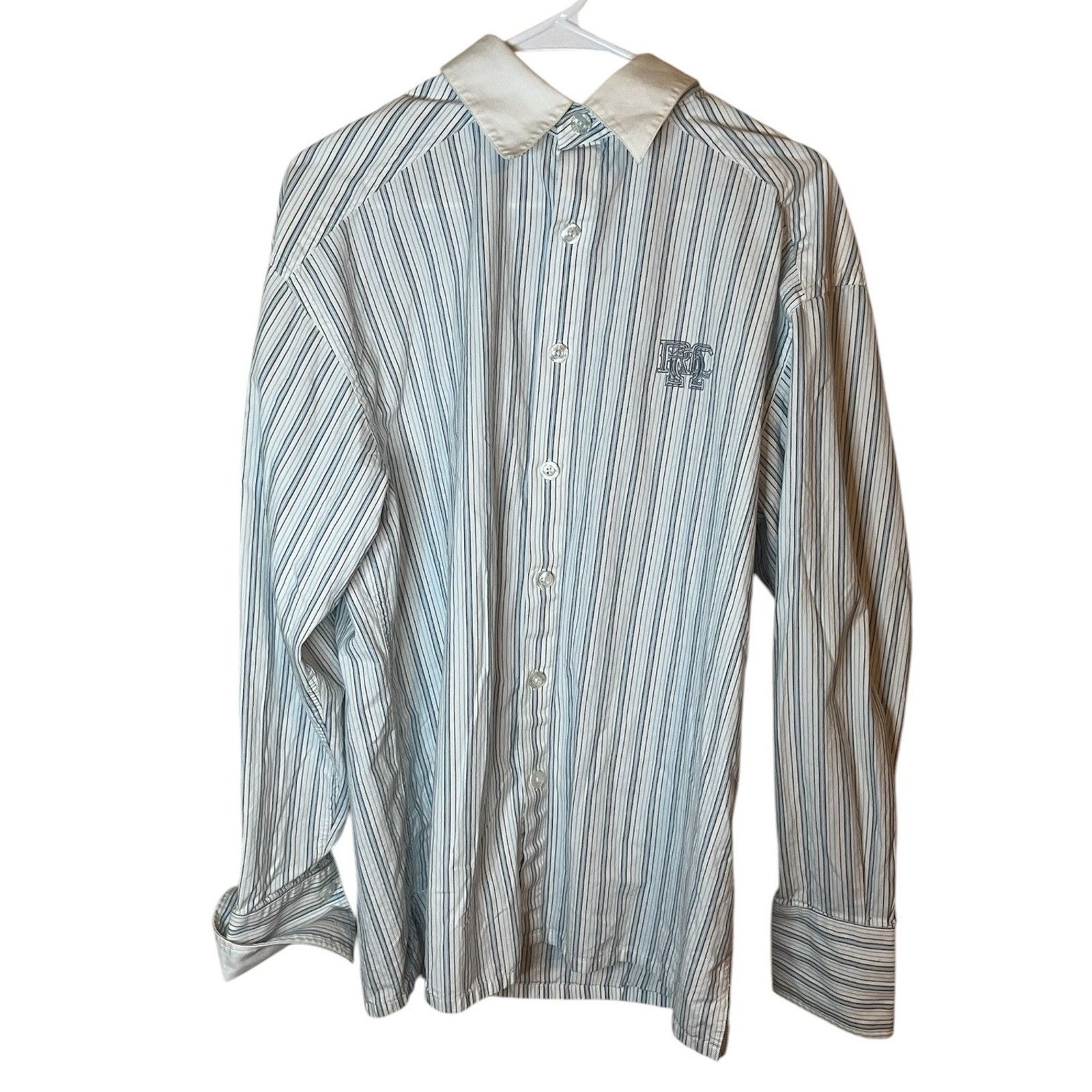 Rocawear Rocawear Mens Large White Blue Gray Button Down Shirt Size US L / EU 52-54 / 3 - 1 Thumbnail