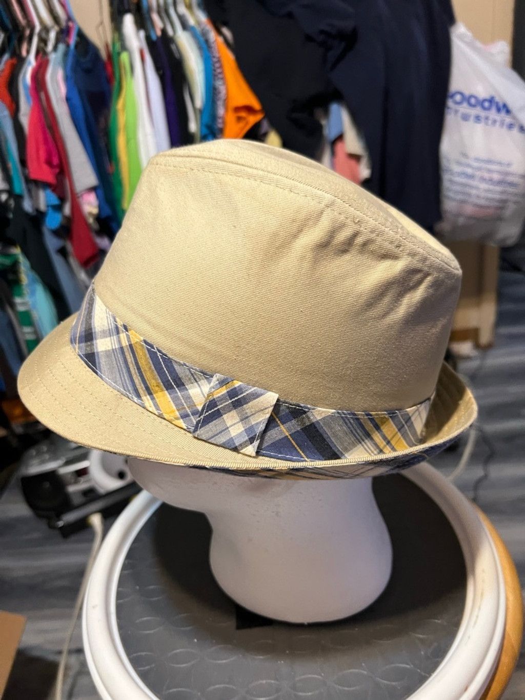 Other Unisex Granule Fedora Hat Tan/Blue Plaid Size One Size Size ONE SIZE - 2 Thumbnail