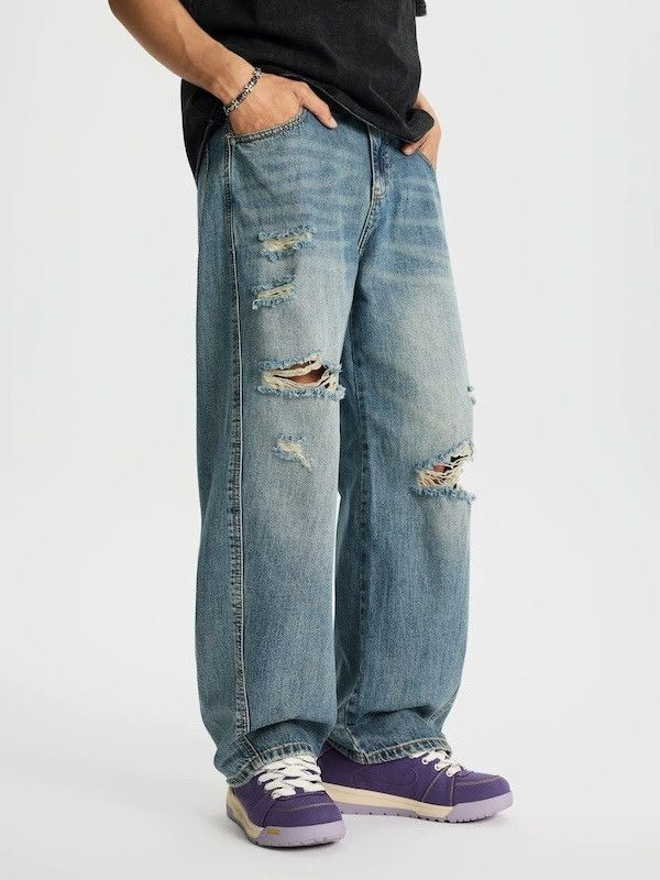 Japanese Brand × Jean American street men's all-match distressed straight jeans Size US 32 / EU 48 - 3 Thumbnail