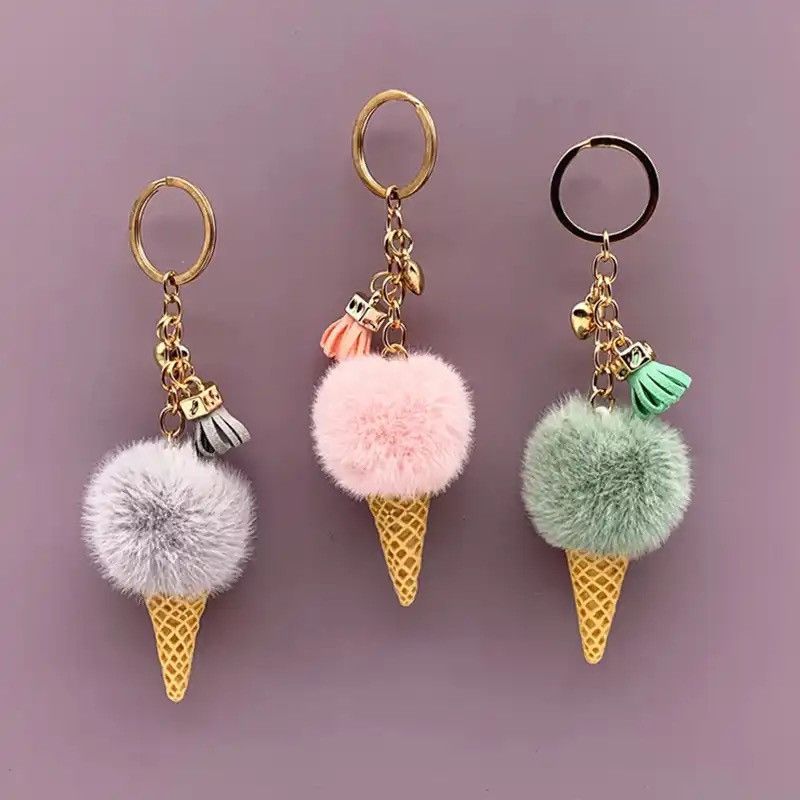 Other Soft Faux Fur Keychain Ice Cream Plush Key Ring Car Key Size ONE SIZE - 4 Thumbnail