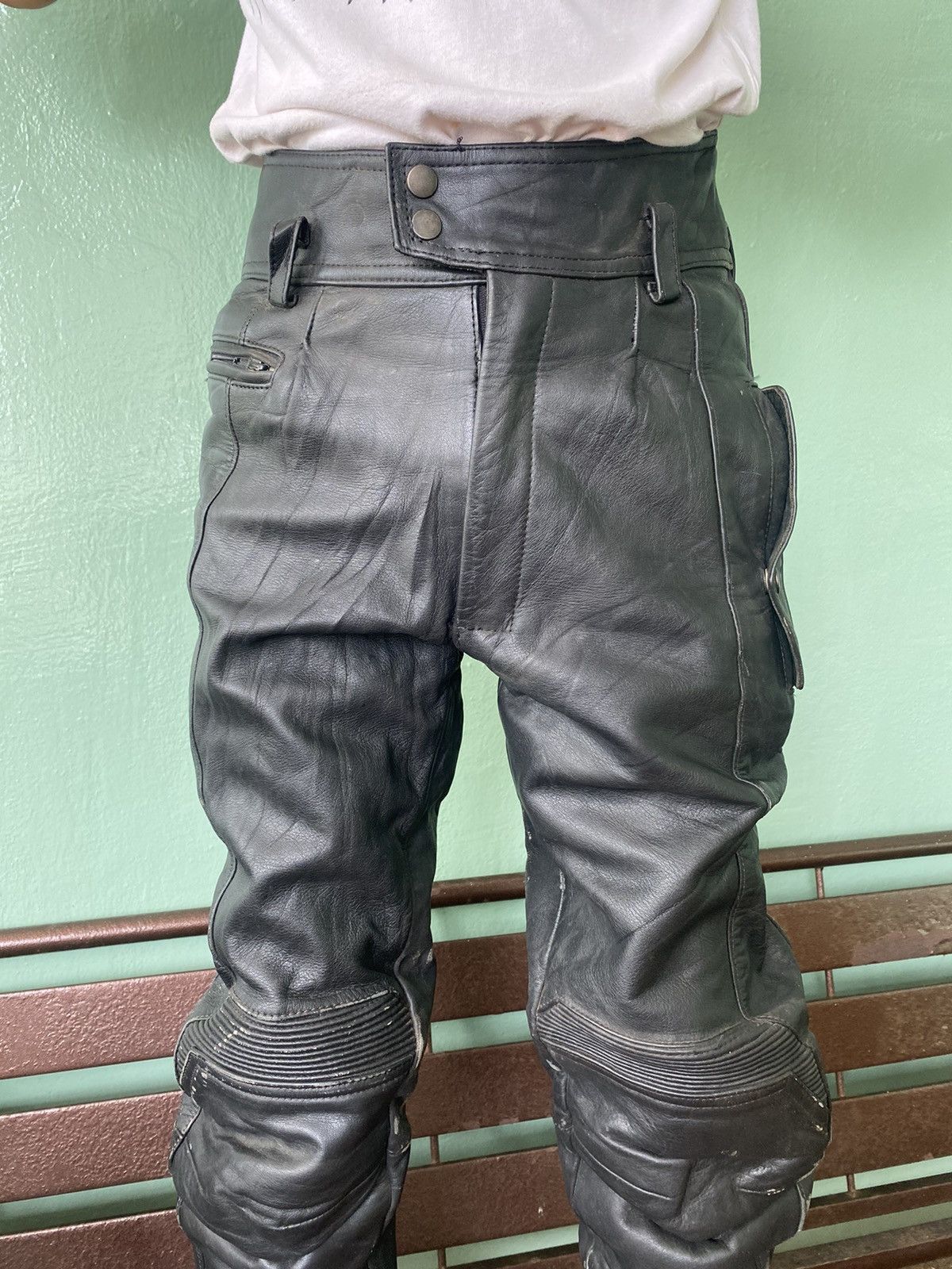 Leather Rare 🌟 Vintage Leather Biker Pants Size US 30 / EU 46 - 8 Thumbnail