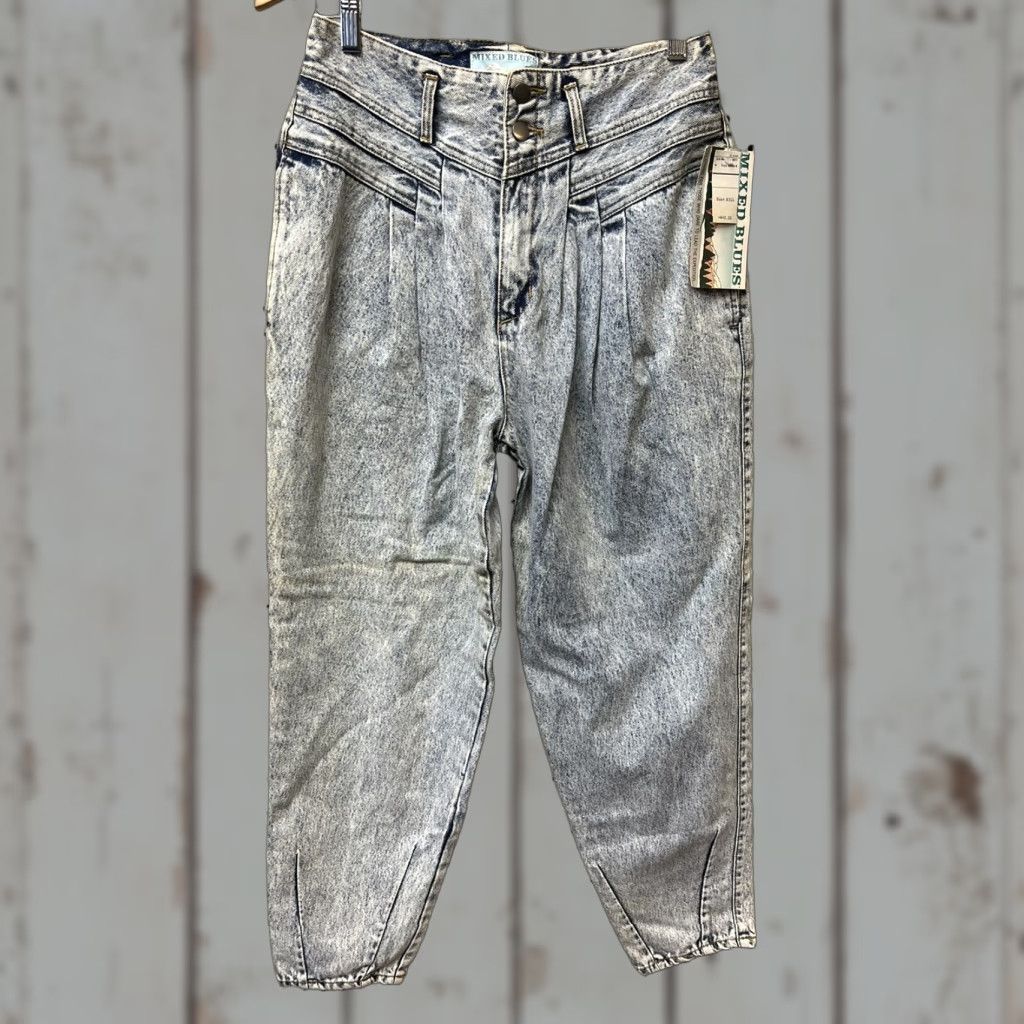 VINTAGE Mixed Blues Jeans Parachute Acid Wash Denim Womens 80s Sz 13 28”W Regular NOS