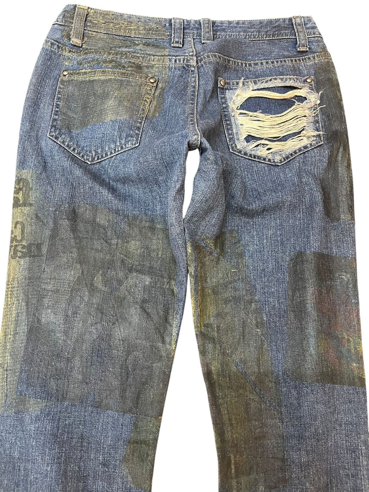 5351 POUR LES HOMMES Vintage 5351 Pour Les Homme Flare Waxed Printed Work Denim Size US 29 - 8 Thumbnail