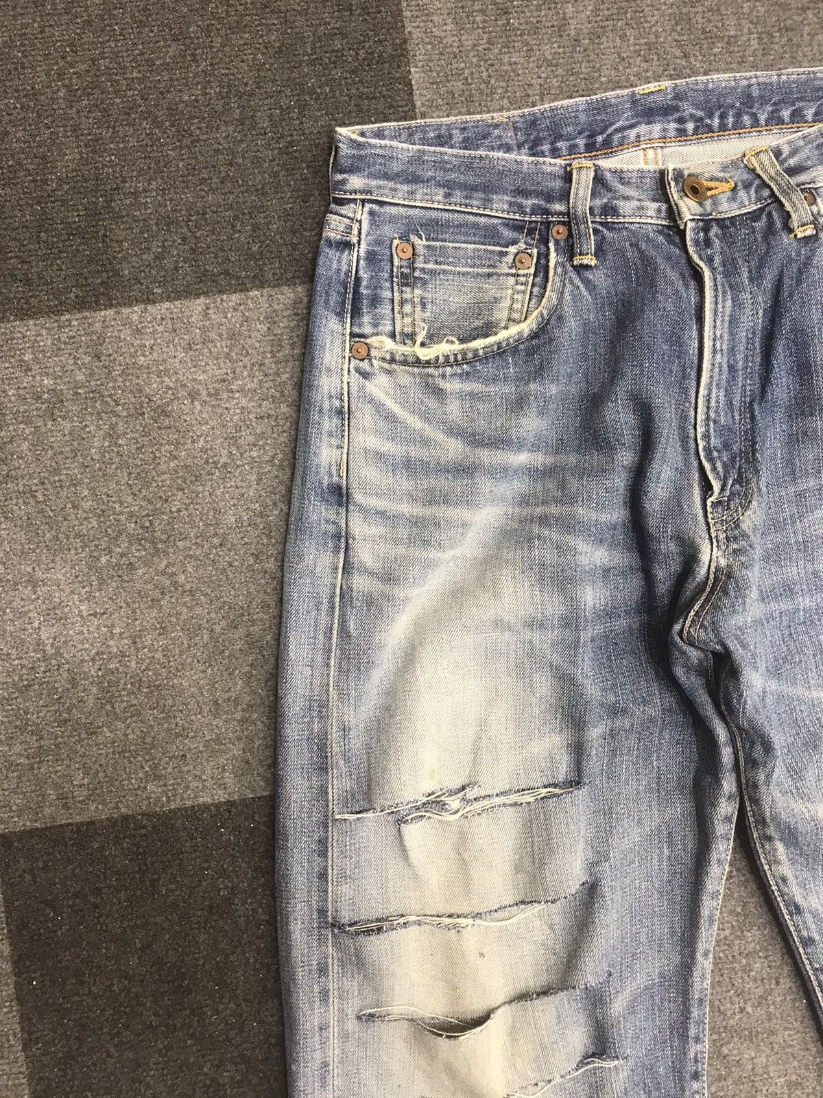Edwin EDWIN 505 Selvedge Thrashed Distressed Jeans Size US 31 - 3 Thumbnail