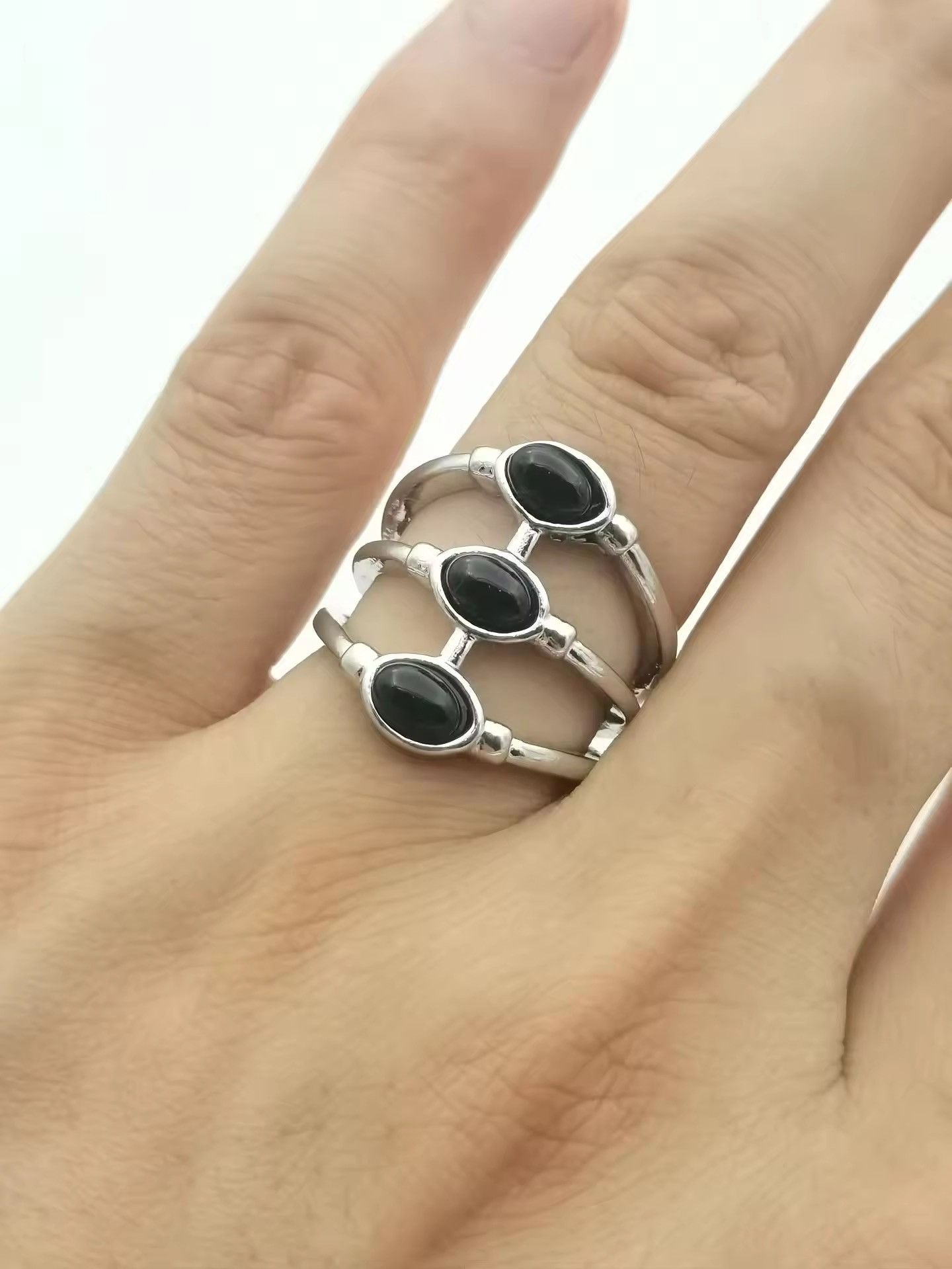 Jewelry three-layer oval black agate ring (size 6-10) Size ONE SIZE - 5 Thumbnail