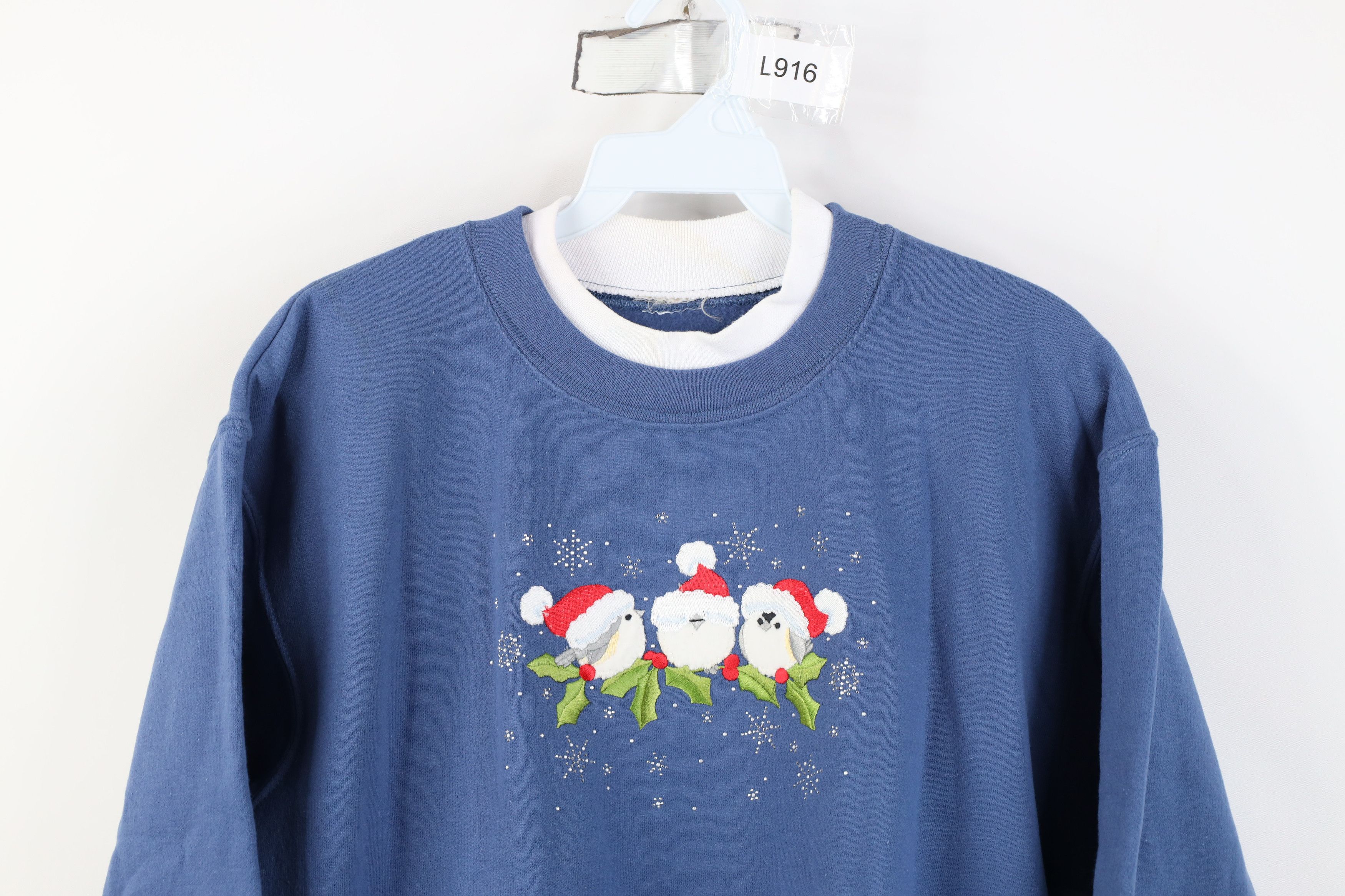 Vintage Vintage 90s Streetwear Christmas Snow Birds Sweatshirt Blue Size L / US 10 / IT 46 - 2 Thumbnail