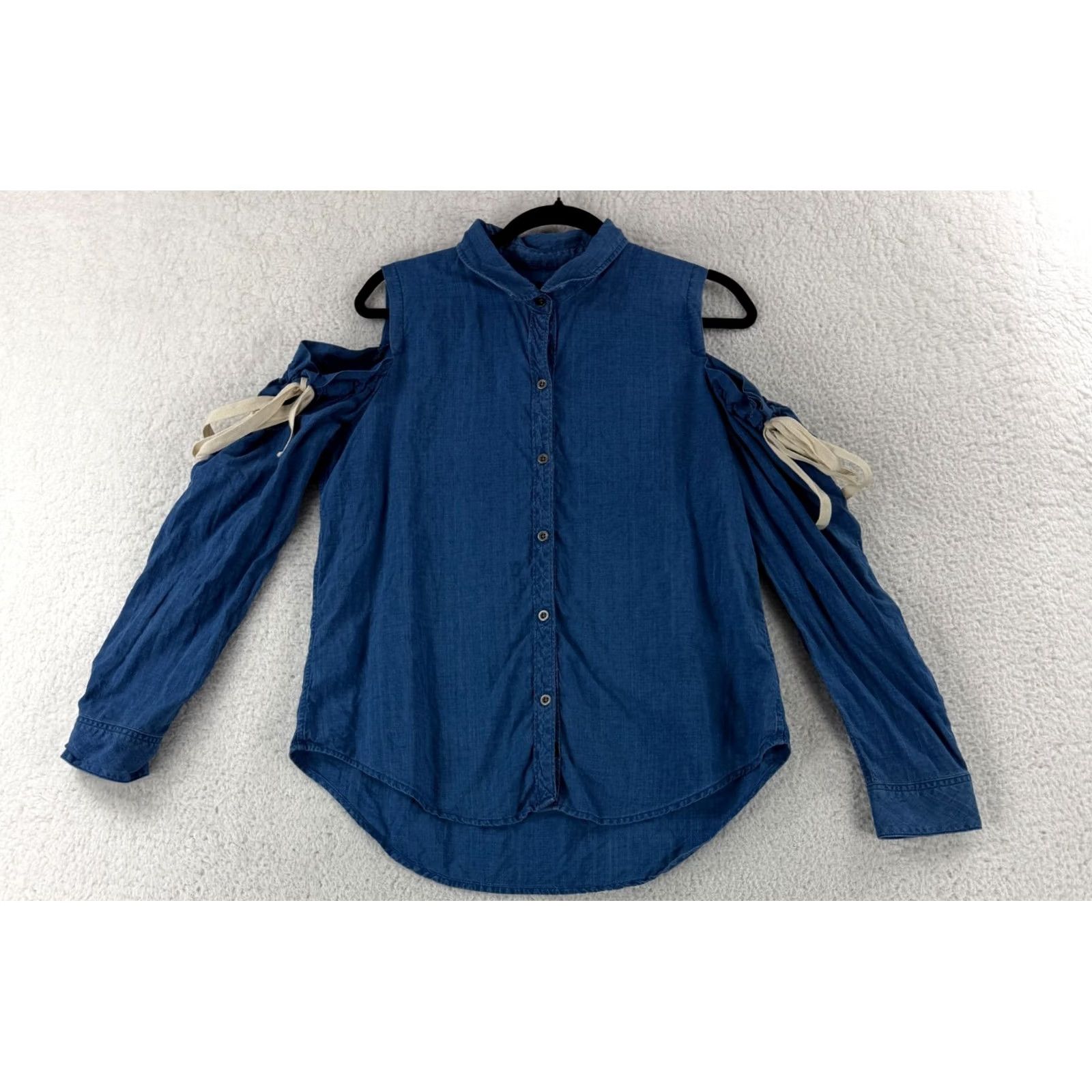 Rails Rails Romy Top Womens Large Indigo Chambray Cold Shoulder Button-Up Casual Shirt Size L / US 10 / IT 46 - 2 Thumbnail