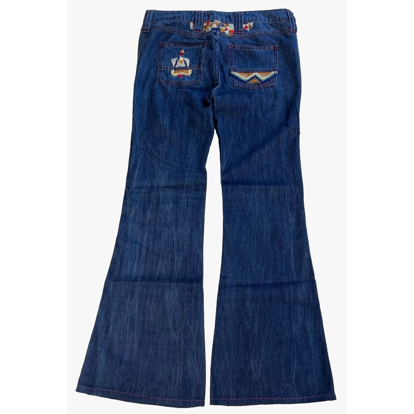 Free People VINTAGE Free People Women's Flare Jeans Boho Embroidered Sz 25 Blue Cotton Denim 31in Inseam Womens Size 42" / US 20 - 2 Thumbnail