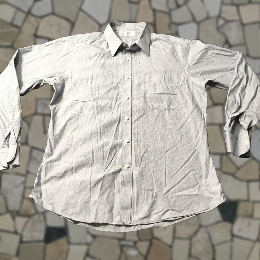 Vintage HONG KONG GRAND Dress Shirt Long Sleeve Gray Size L Cotton Striped Button Collar Mens Regular Modern Classic Size 42R - 1 Thumbnail