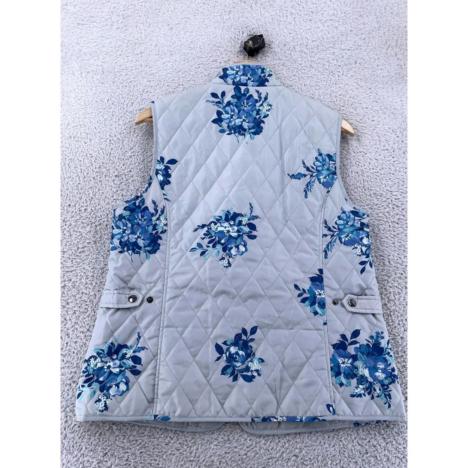 Vintage Appleseed's Quilted Vest Womens M Gray Blue Floral Lightweight Sleeveless Zip Up Size M / US 6-8 / IT 42-44 - 3 Thumbnail