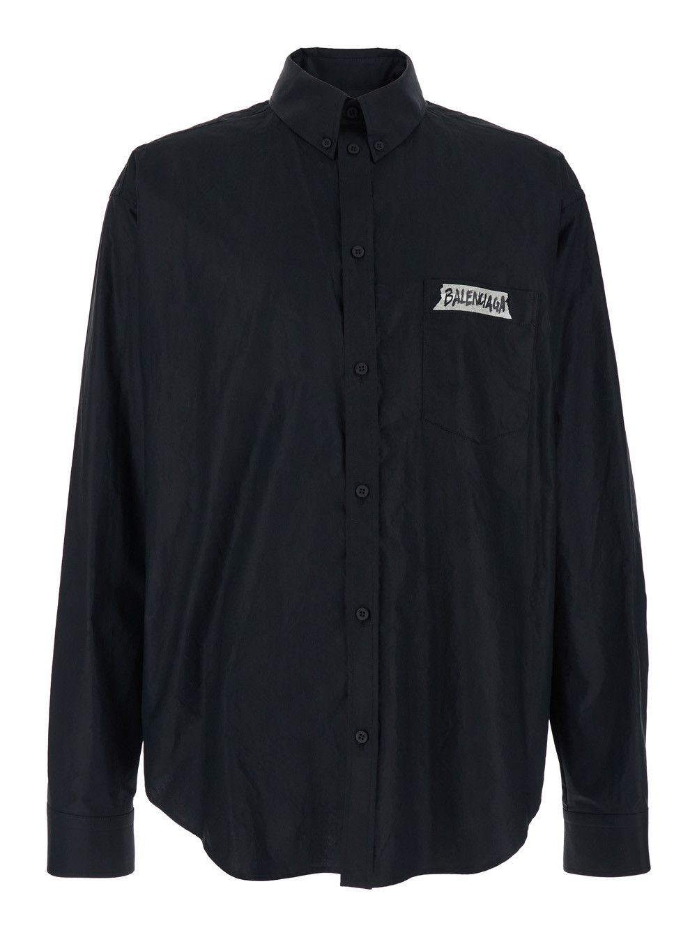 Balenciaga Black shirt with button-down collar and logo on front and back in cotton man Size US L / EU 52-54 / 3 - 1 Thumbnail