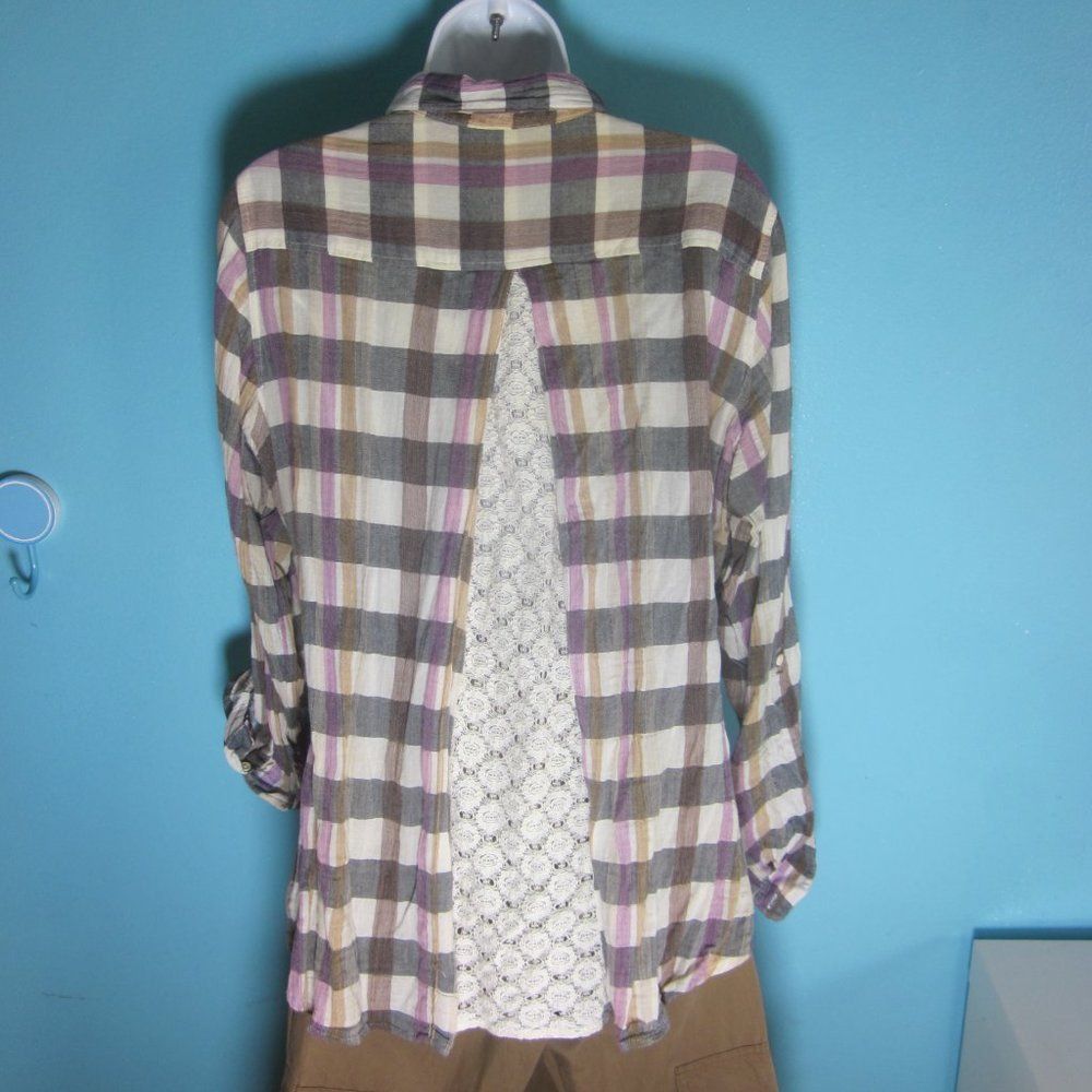 Anthony Sinclair Isabella Sinclair Attay Button Up Shirt Size L Lace Back Plaid Roll Tab Sleeve Size L / US 10 / IT 46 - 2 Thumbnail