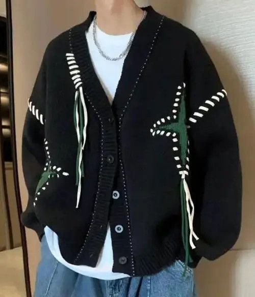 Other Fukuoka x Genji Black y2k star cardigan knitwear Size US L / EU 52-54 / 3 - 1 Thumbnail