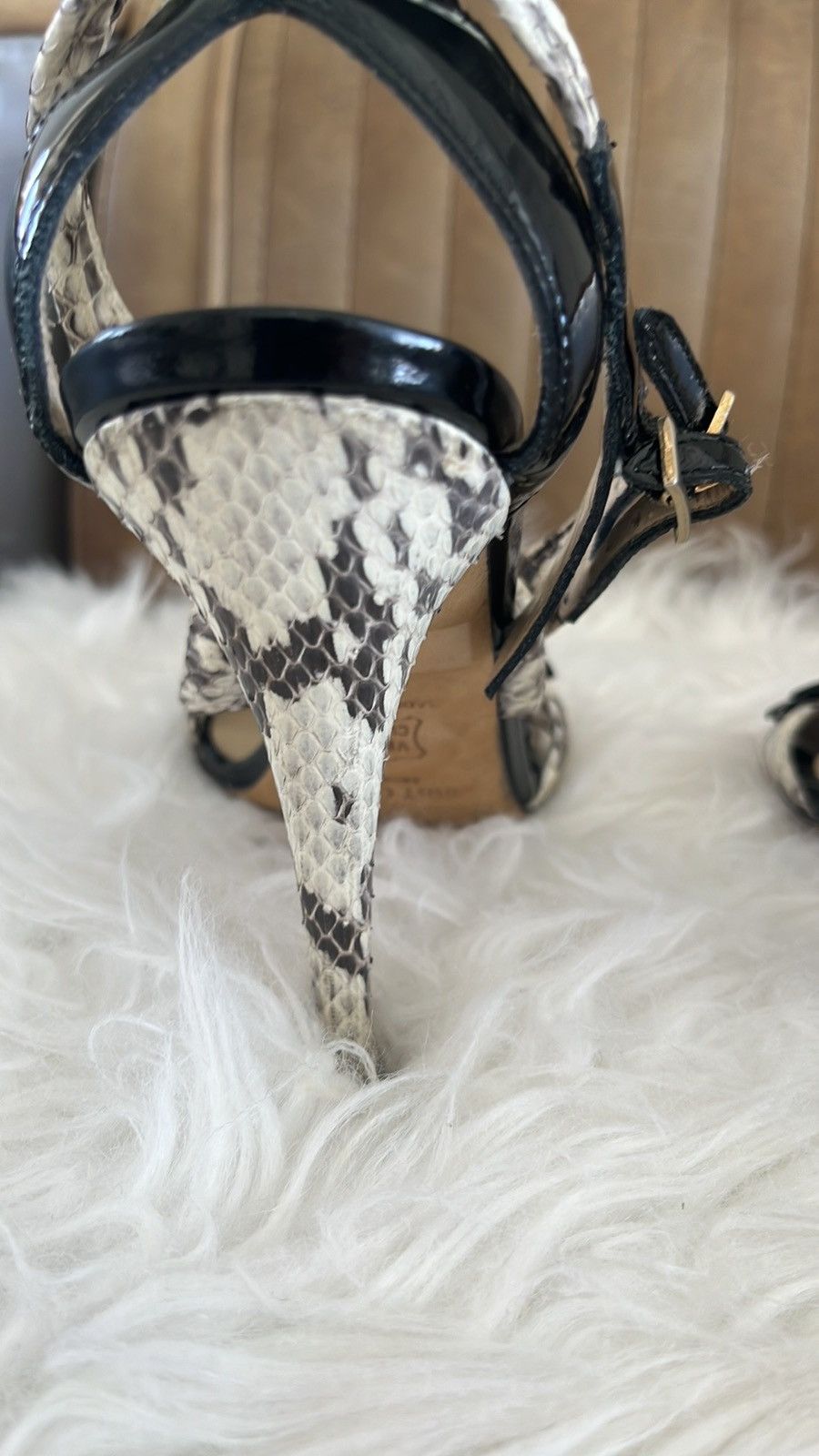 Jimmy Choo Jimmy Choo, black white snakeskin strappy heels Size US 6.5 / IT 36.5 - 5 Thumbnail