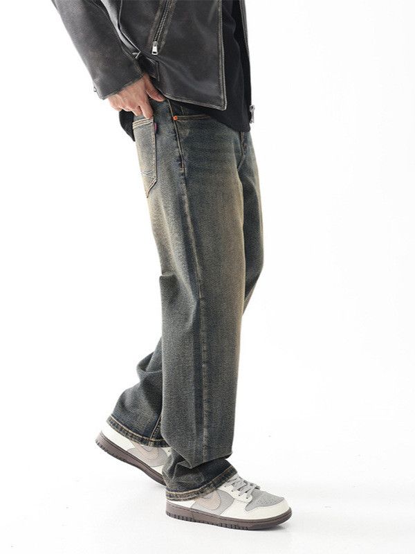 Japanese Brand Men's Japanese retro distressed loose washed straight jeans Size US 32 / EU 48 - 2 Thumbnail