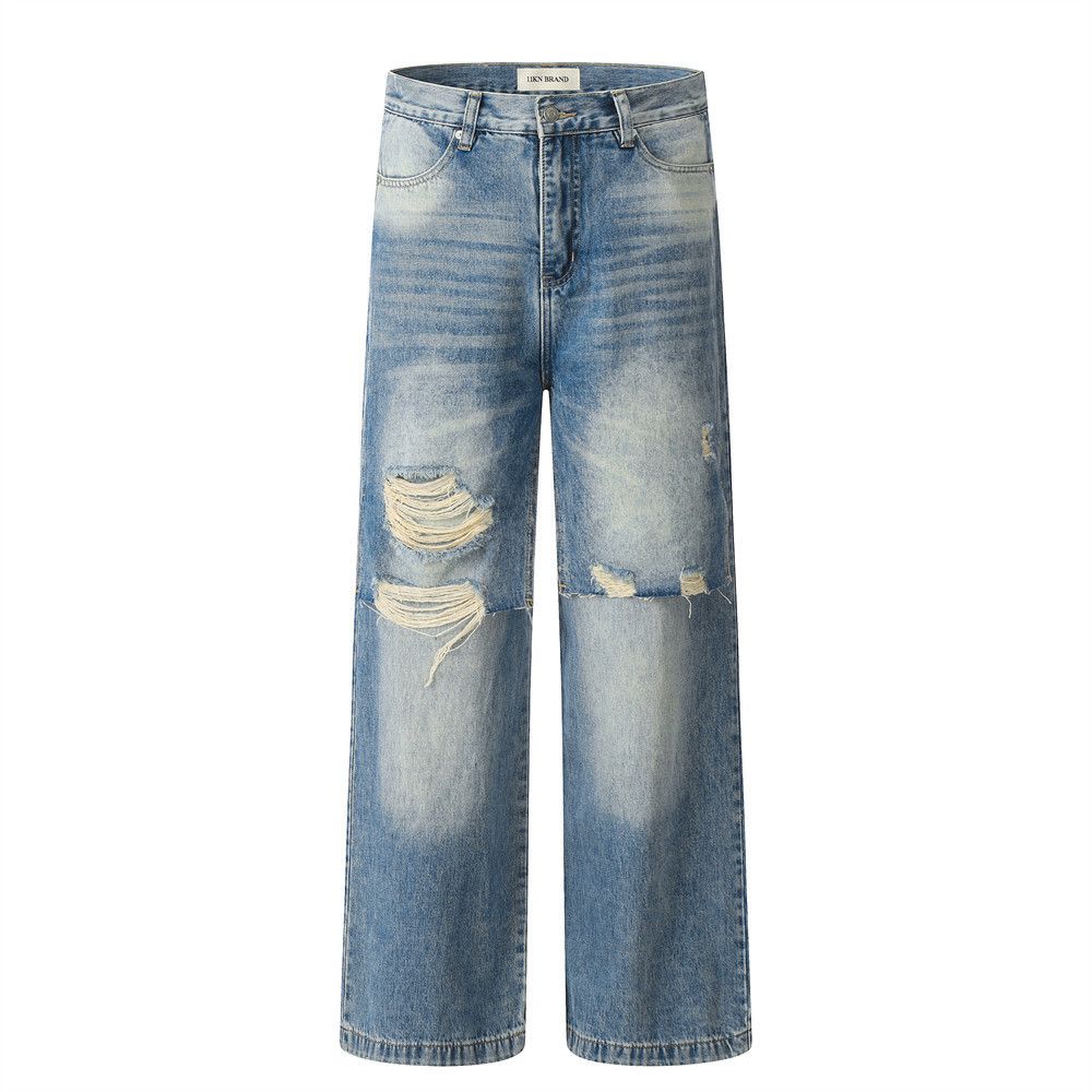 Japanese Brand × Jean Men's punk distressed washed raw edge straight ripped jeans Size US 32 / EU 48 - 1 Thumbnail