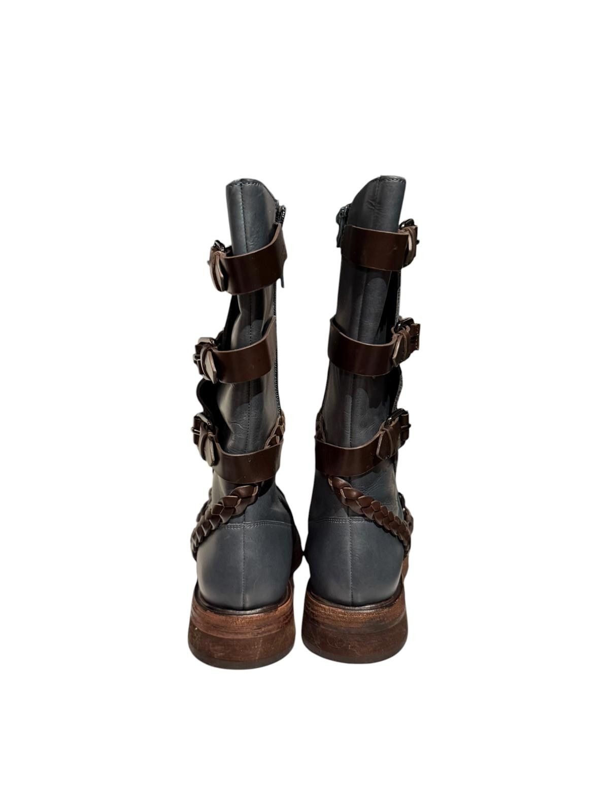 Free People Free People Billie Buckle Blue Leather Mid-Calf Boots Size US 9 / IT 39 - 2 Thumbnail