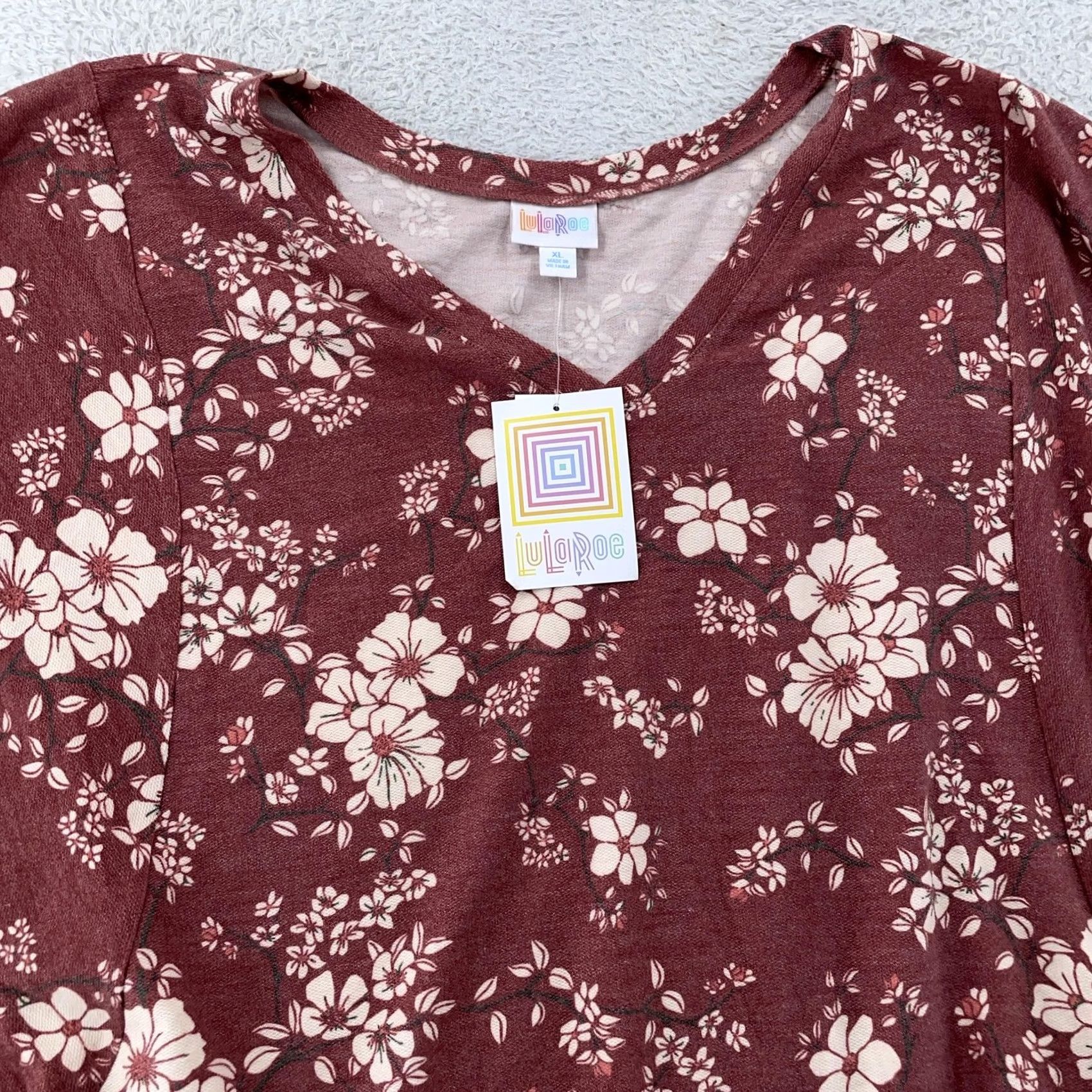 Vintage LuLaRoe Renee Shirt Womens XL Burgundy Floral V-Neck Dolman Sleeve Soft Knit Jersey Size XL / US 12-14 / IT 48-50 - 2 Thumbnail