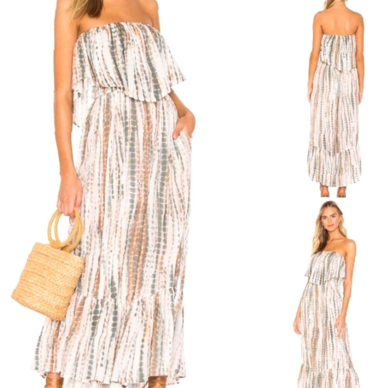 Free People Free People Jumpsuit Women Medium Multicolor Earth Tone Tie-Dye Strapless Cropped Wide-Leg Summer Womens Size 32" / US 10 / IT 46 - 3 Thumbnail