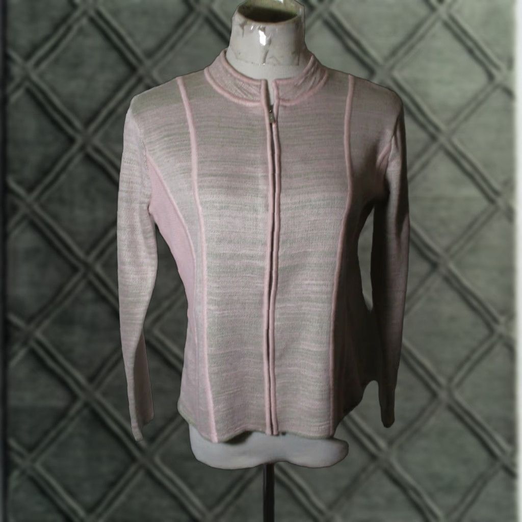 Kasper KASPER Women's Sweater Full Zip Tight Knit Ski Taupe Pink Size M Size M / US 6-8 / IT 42-44 - 1 Thumbnail