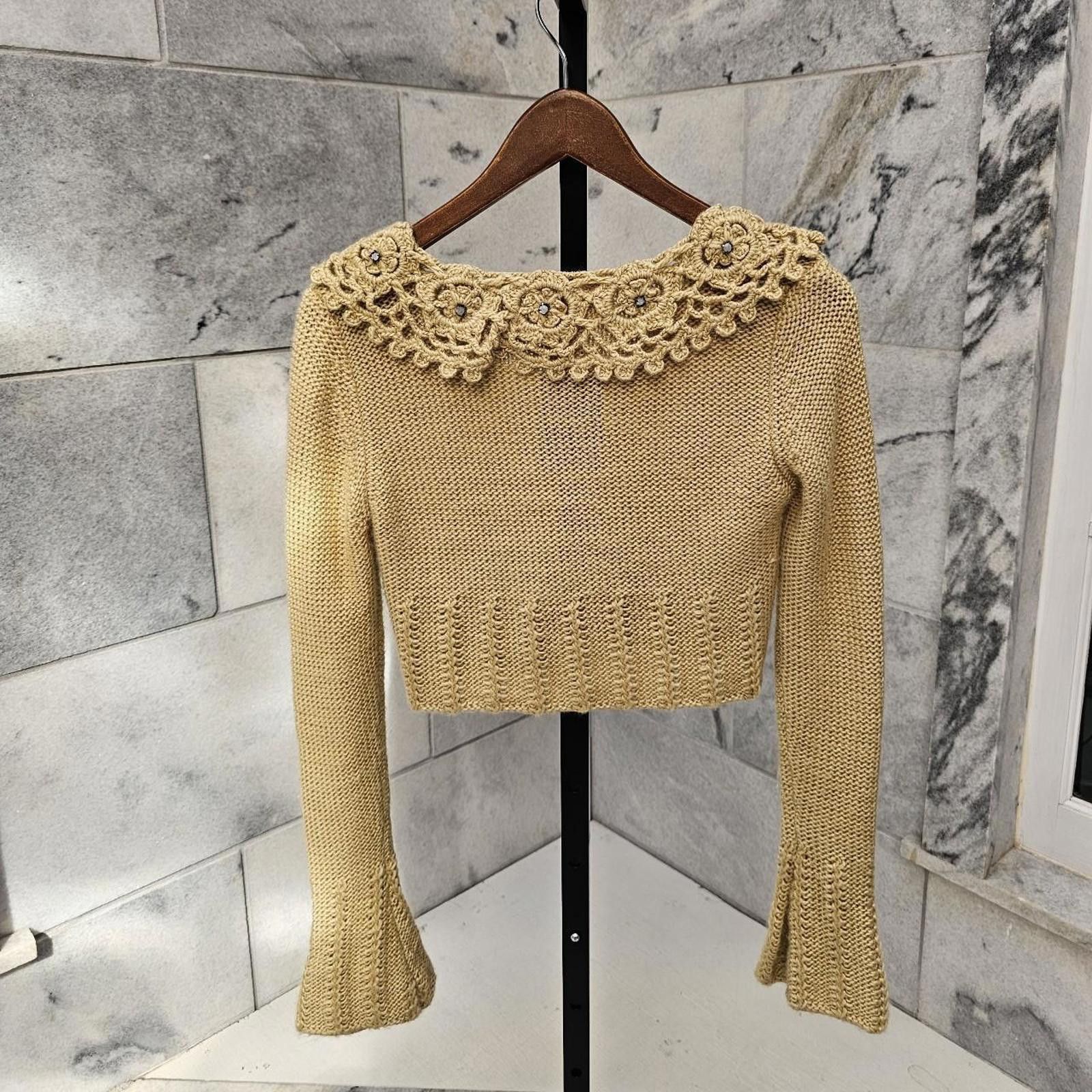 Other Women's Tan Cardigan Crochet One of A Kind Vintage Size M / US 6-8 / IT 42-44 - 6 Thumbnail