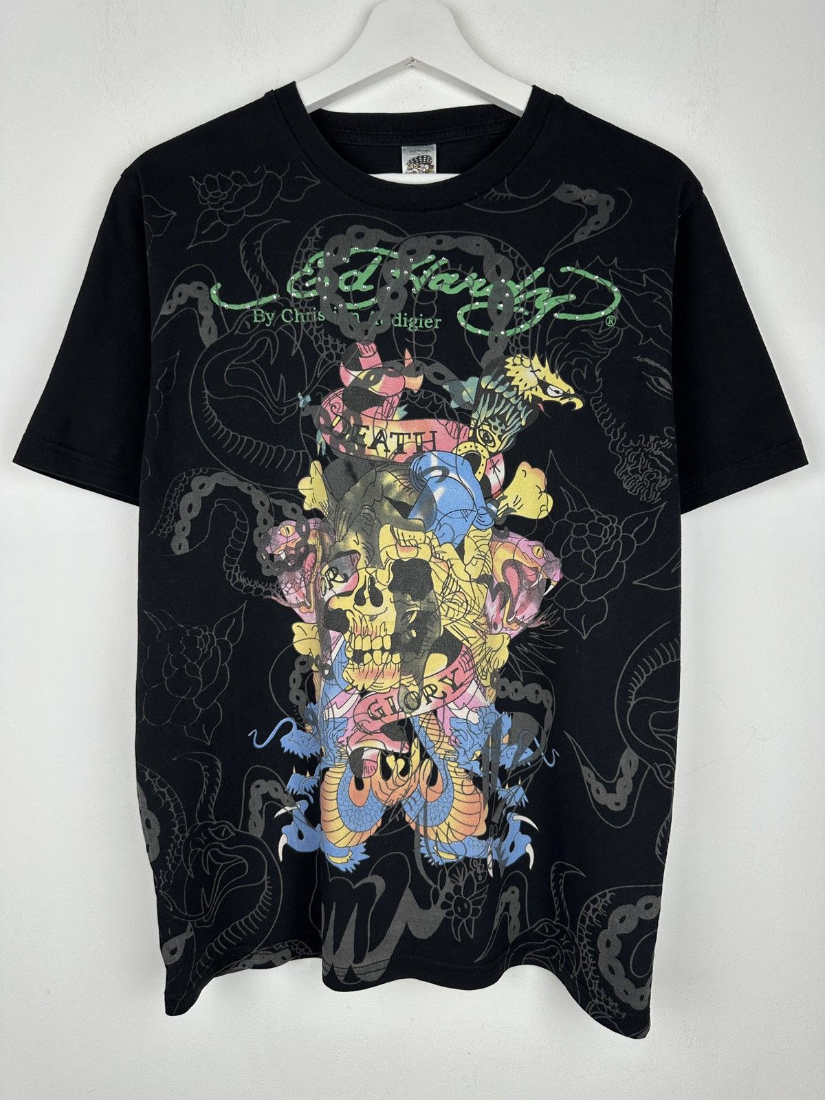 Ed Hardy Y2K Ed Hardy Big Logo Snake Skull Rhinestones T Shirt Tee Size US L / EU 52-54 / 3 - 1 Thumbnail