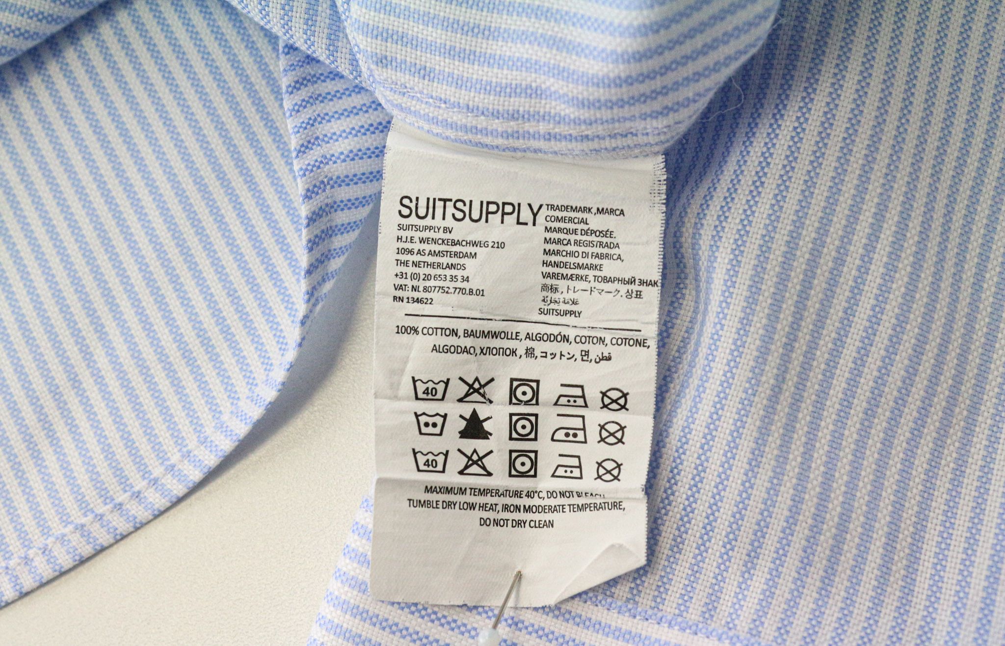 Suitsupply 37/14 1/2 Extra Slim Blue Cotton Striped Shirt 79369 Size 38R - 6 Thumbnail
