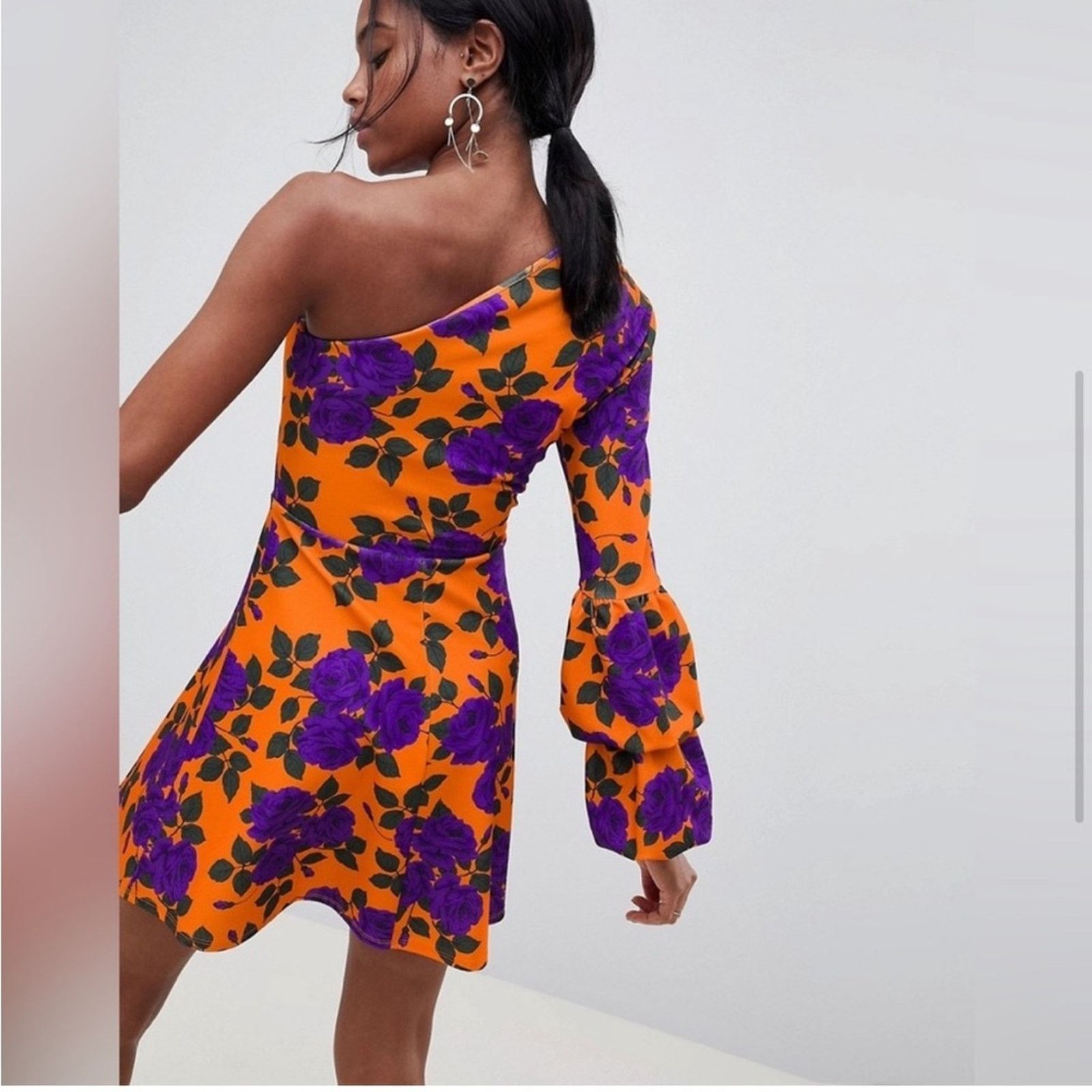 Asos ASOS One Shoulder Mini Skater Dress Double Bubble Sleeve 8 Size M / US 6-8 / IT 42-44 - 2 Thumbnail