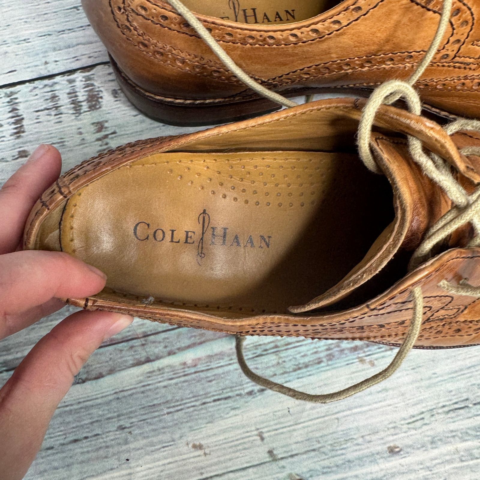 Cole Haan Cole Haan Mens Leather Wingtip Square Toe Lace Up Oxford 9 Size US 9 / EU 42 - 2 Thumbnail