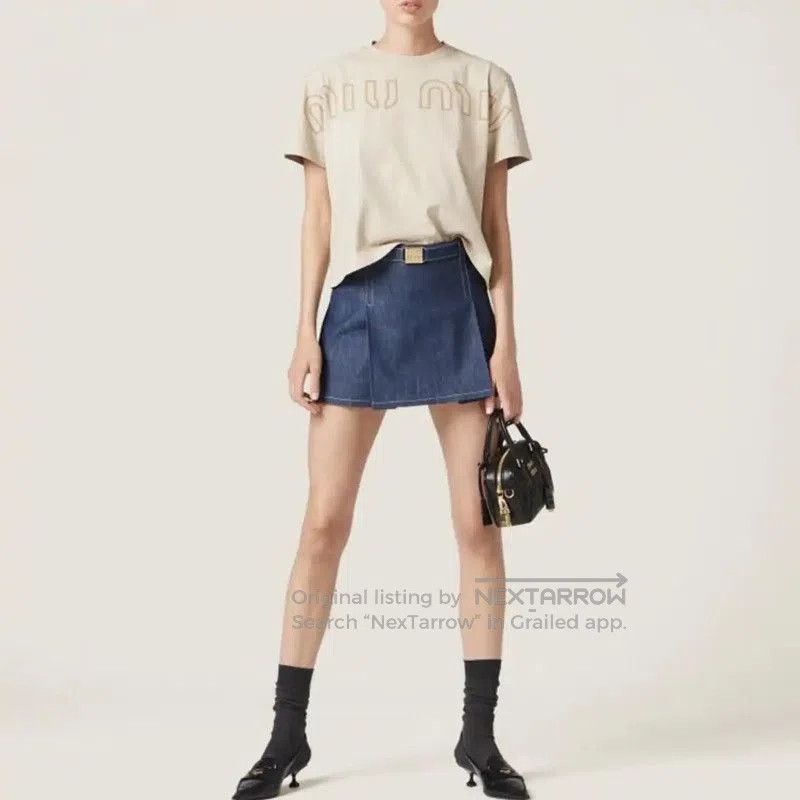 Miu Miu Miu Miu Khaki Cotton Women's T-Shirt XS . Size XS / US 0-2 / IT 36-38 - 8 Thumbnail