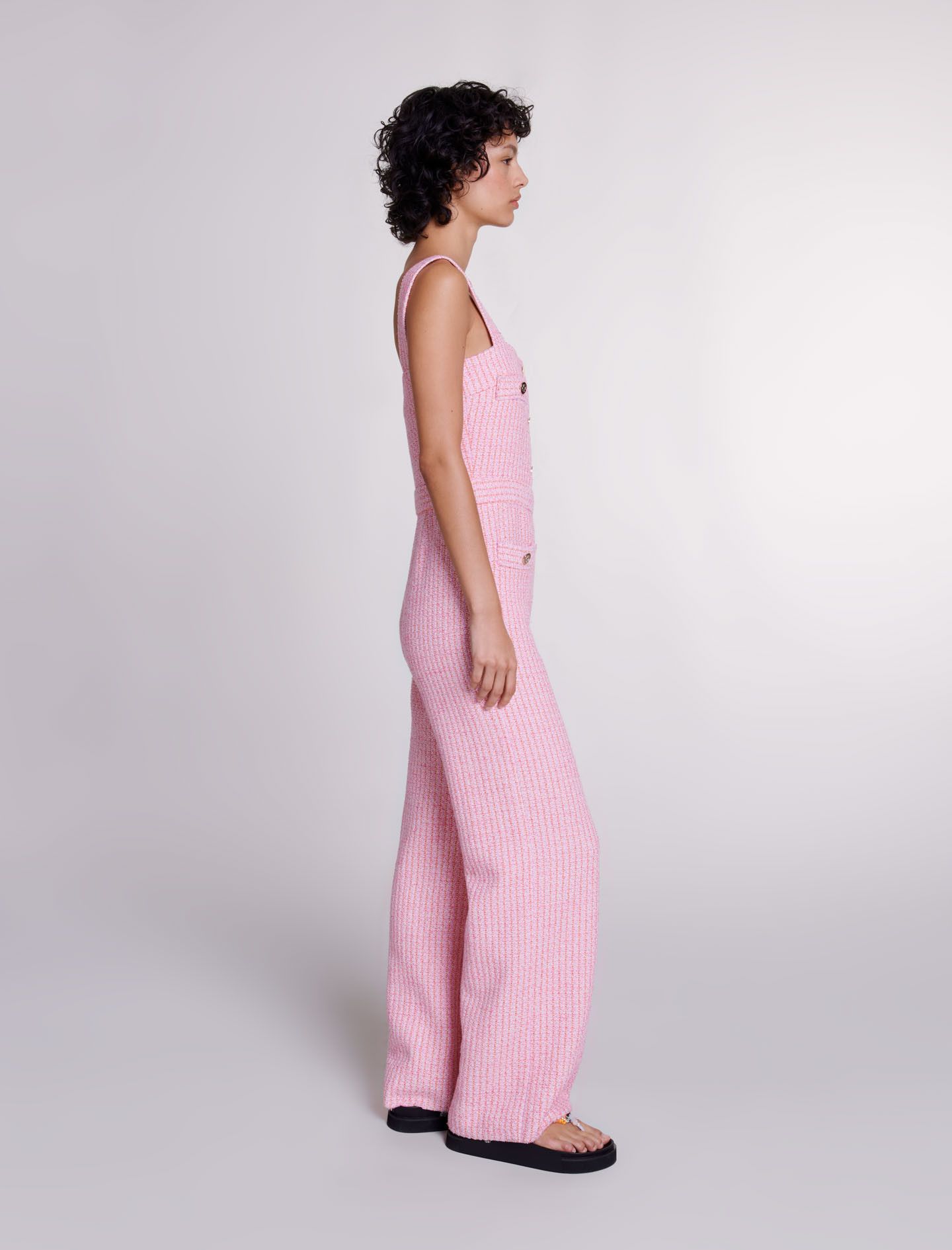 Maje Pink Orange Tweed Jumpsuit Size 26" / US 2 / IT 38 - 2 Thumbnail