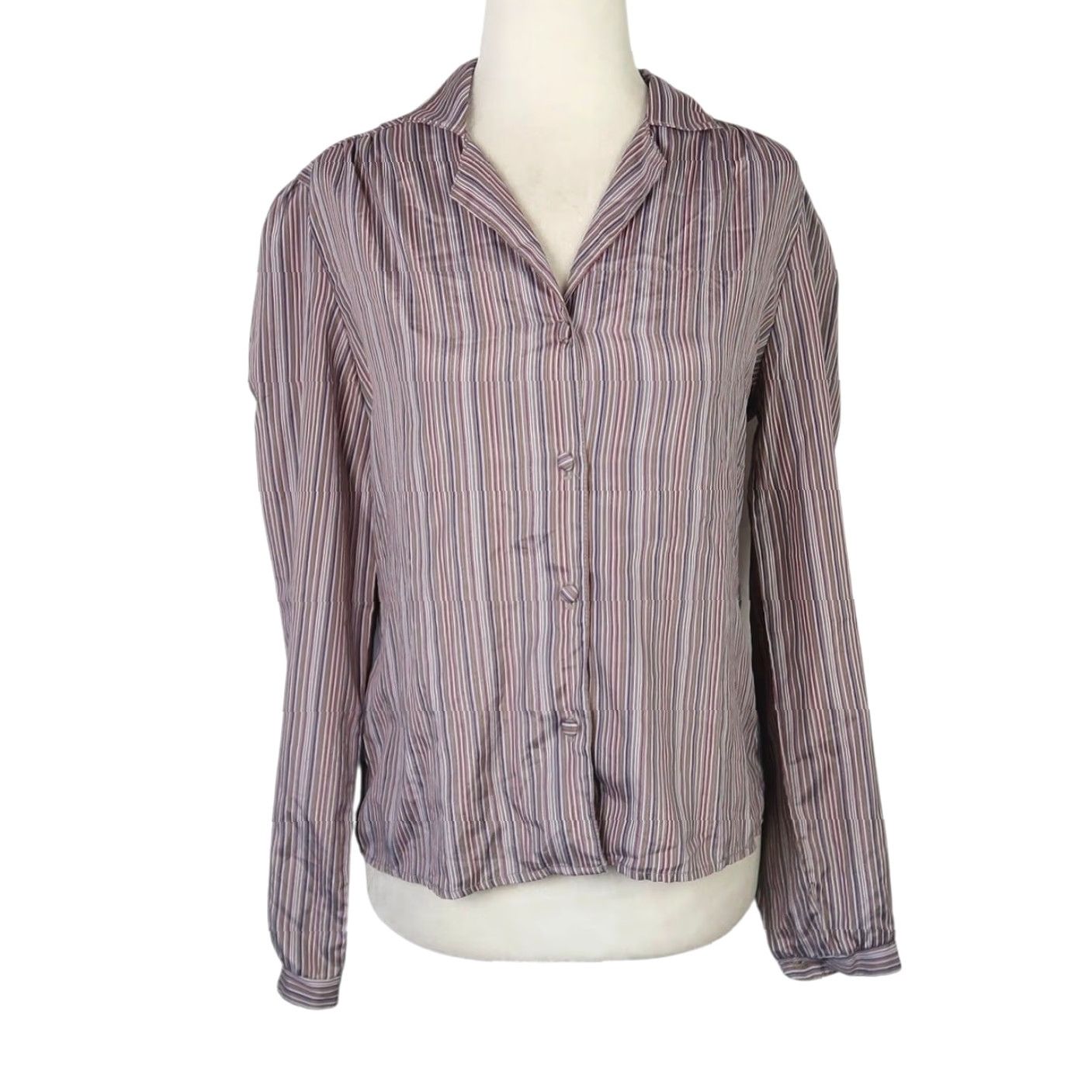 Vintage VINTAGE Jonathan Martin Grey Pinstripe Button Down Blouse Top 10 Adult Womens Long Sleeve 70s Size L / US 10 / IT 46 - 2 Thumbnail