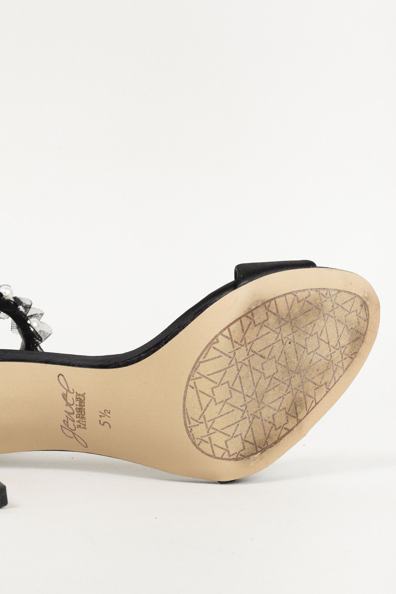 Badgley Mischka Badgley Mischka Jewel Black Tulle Ruffle and Pearl Sandals Size US 5.5 / IT 35.5 - 5 Thumbnail